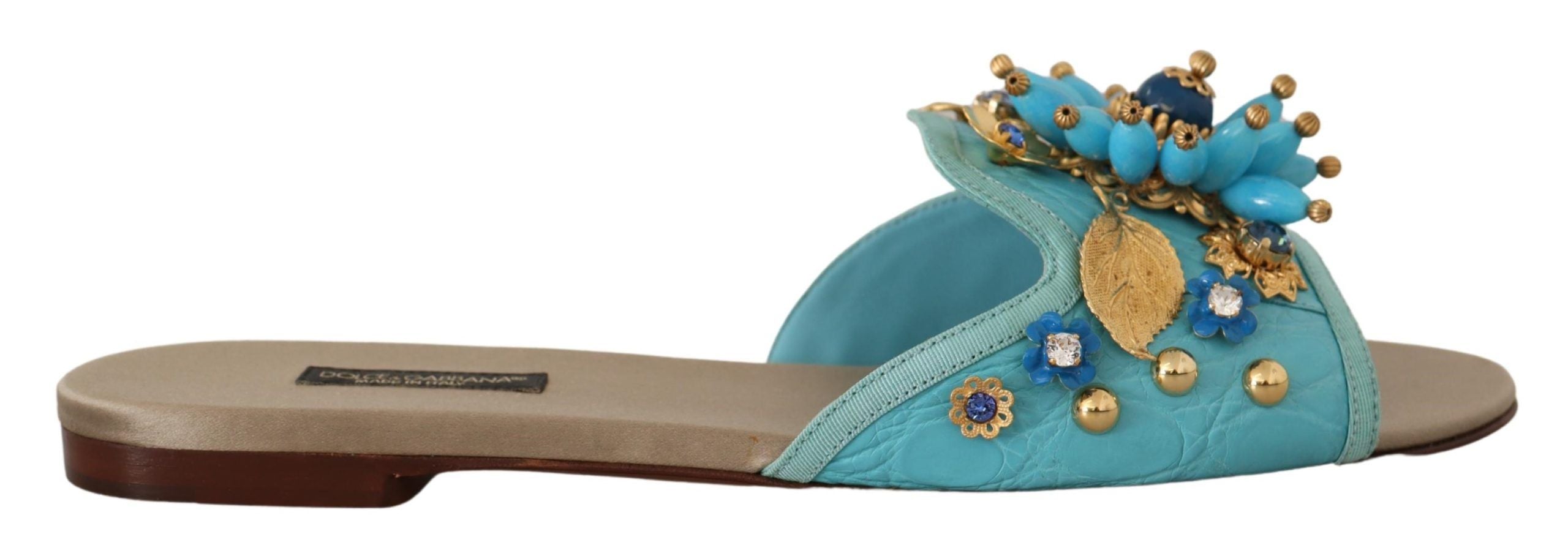 Dolce & Gabbana Blue Crystal Exotic Leather Blue Crystal Sandals Dolce & Gabbana