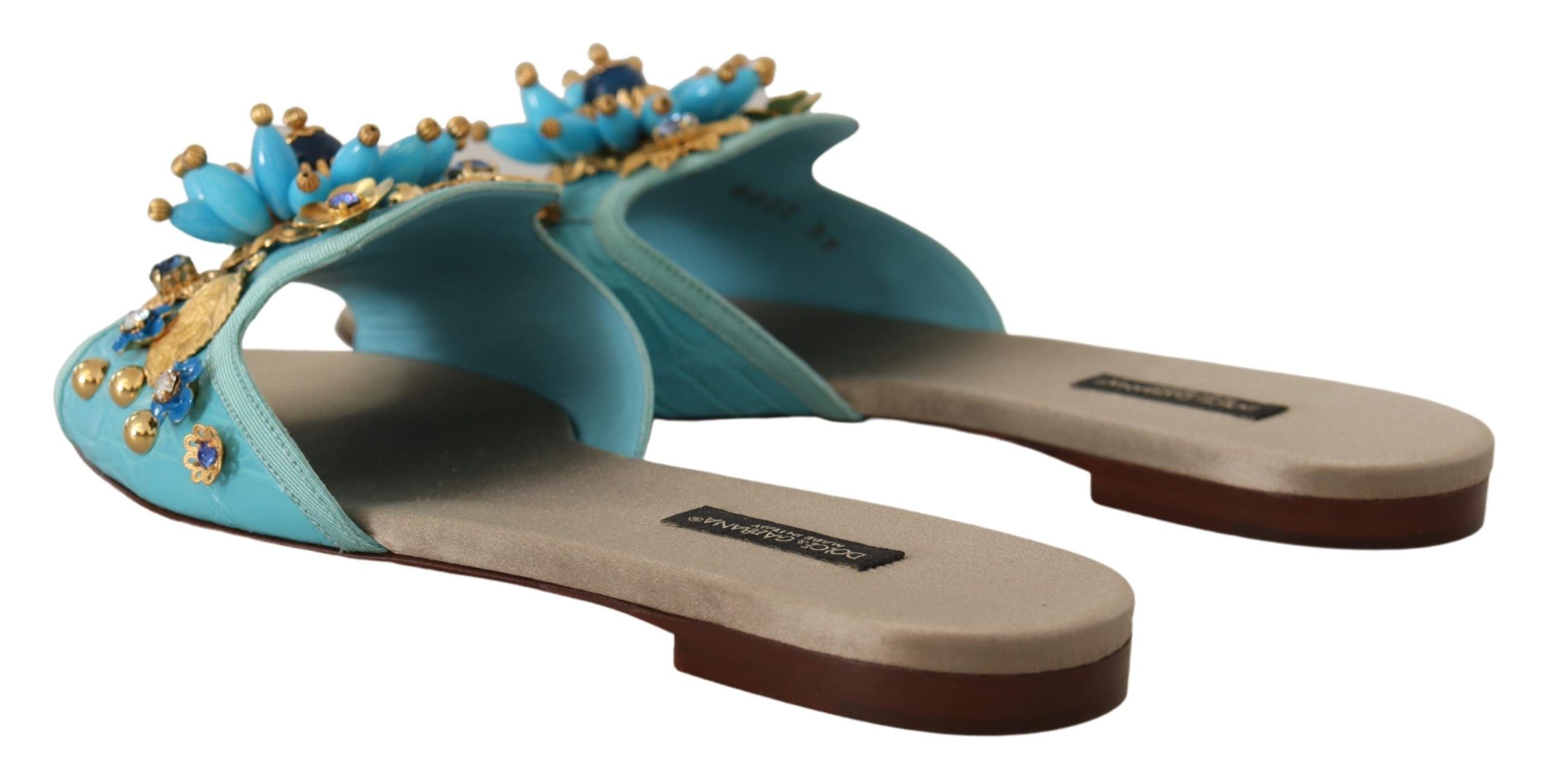 Dolce & Gabbana Blue Crystal Exotic Leather Blue Crystal Sandals Dolce & Gabbana