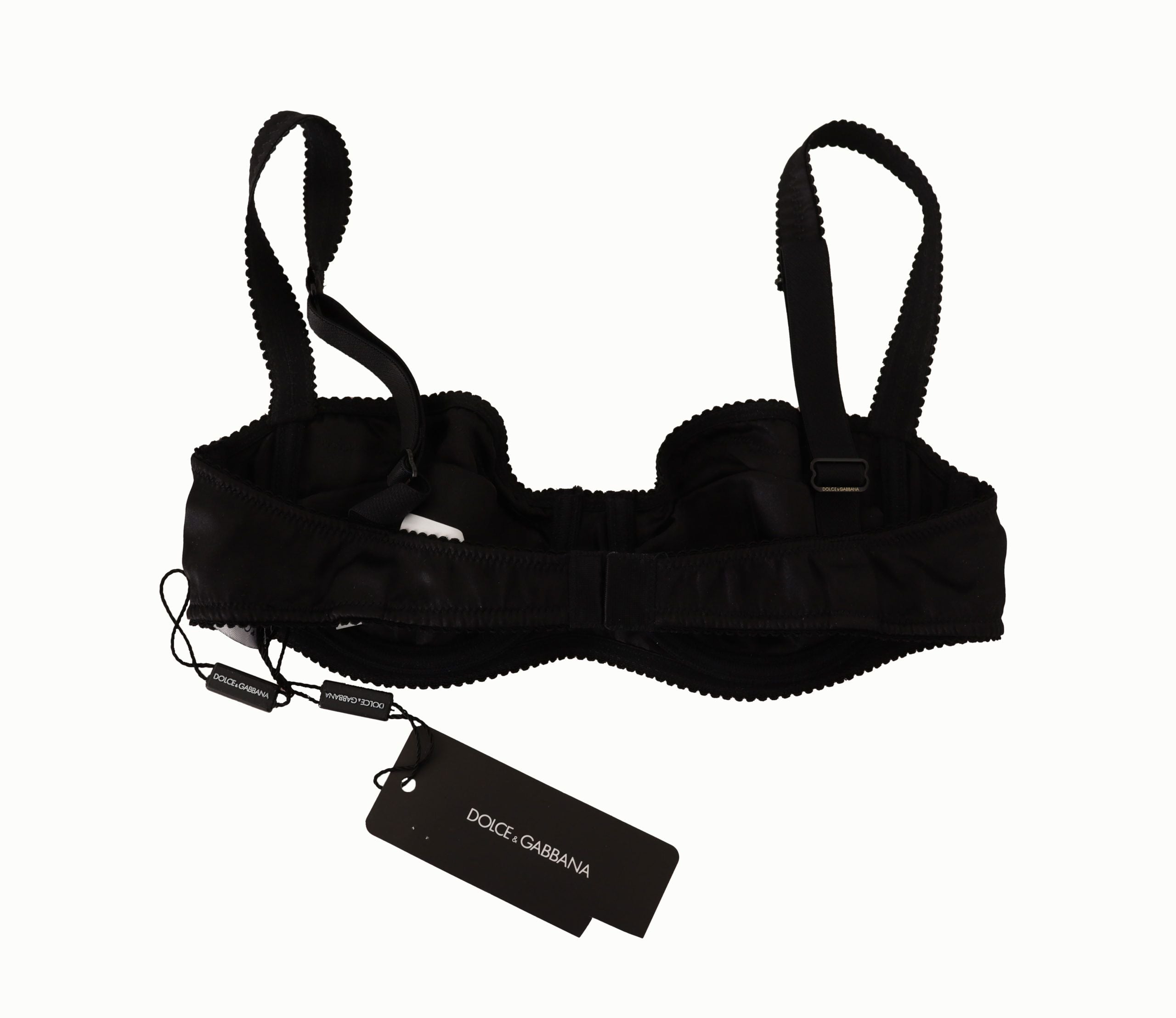 Dolce & Gabbana Black Polka Dot Satin Lace Balconette Bra Dolce & Gabbana