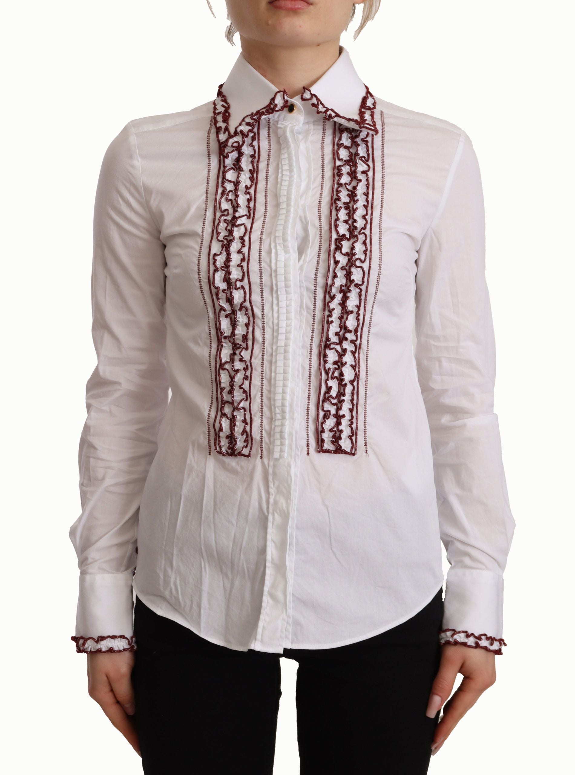 Dolce & Gabbana White Cotton Lace Long Sleeves Ruffle Collar Top Shirt Dolce & Gabbana