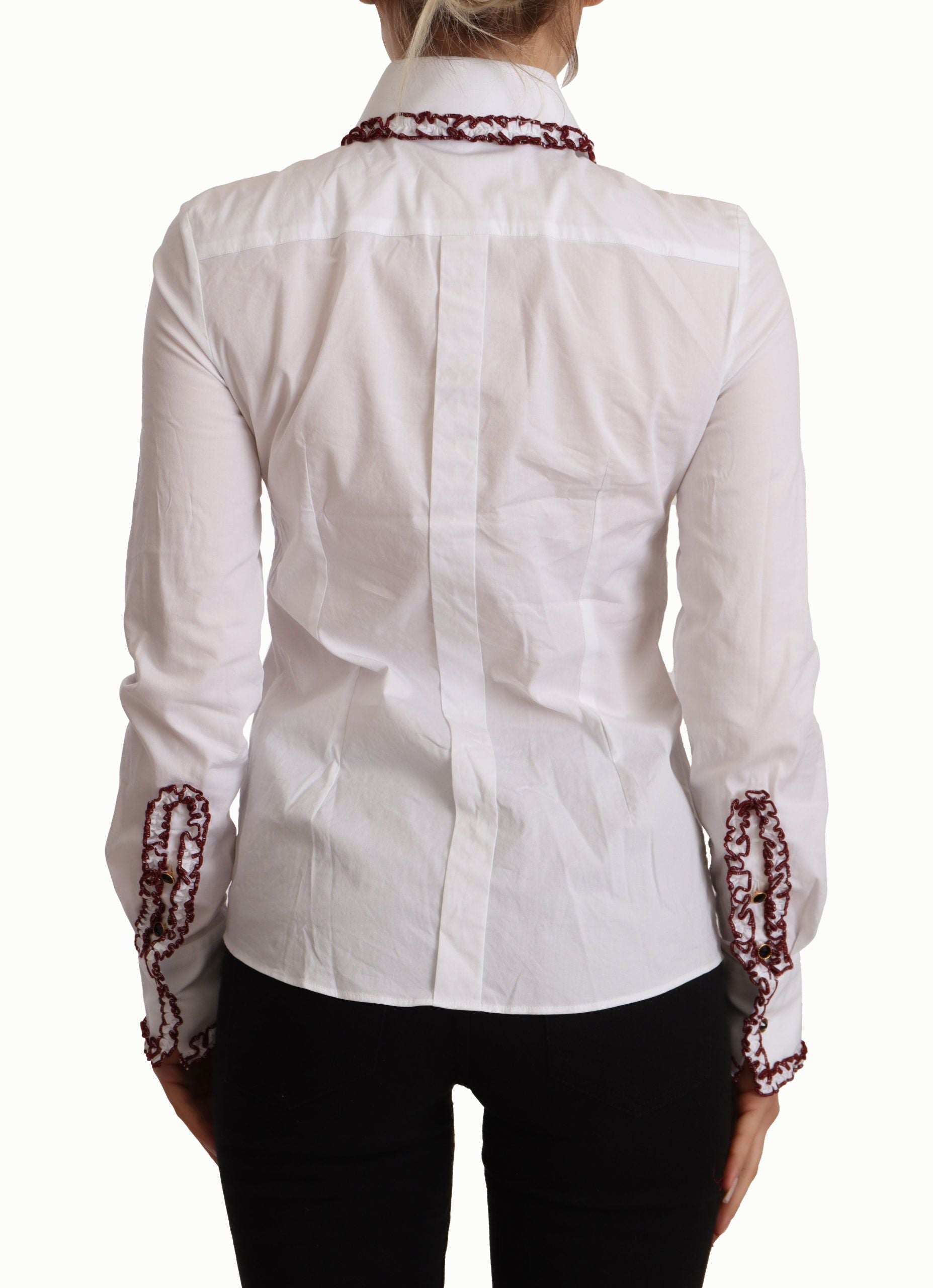 Dolce & Gabbana White Cotton Lace Long Sleeves Ruffle Collar Top Shirt Dolce & Gabbana