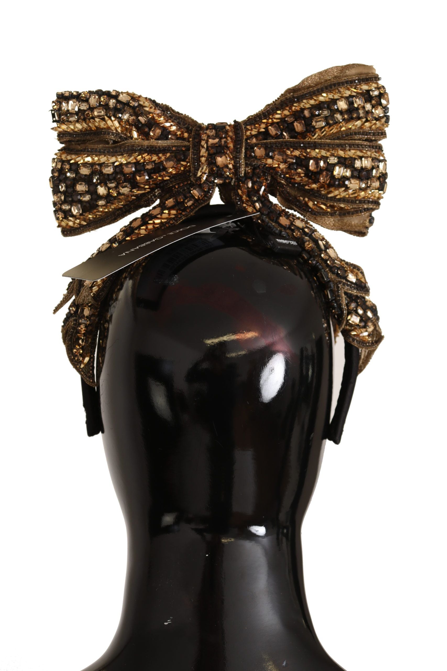 Dolce & Gabbana Gold Crystal Beaded Sequined Silk Bow Headband Diadem Dolce & Gabbana
