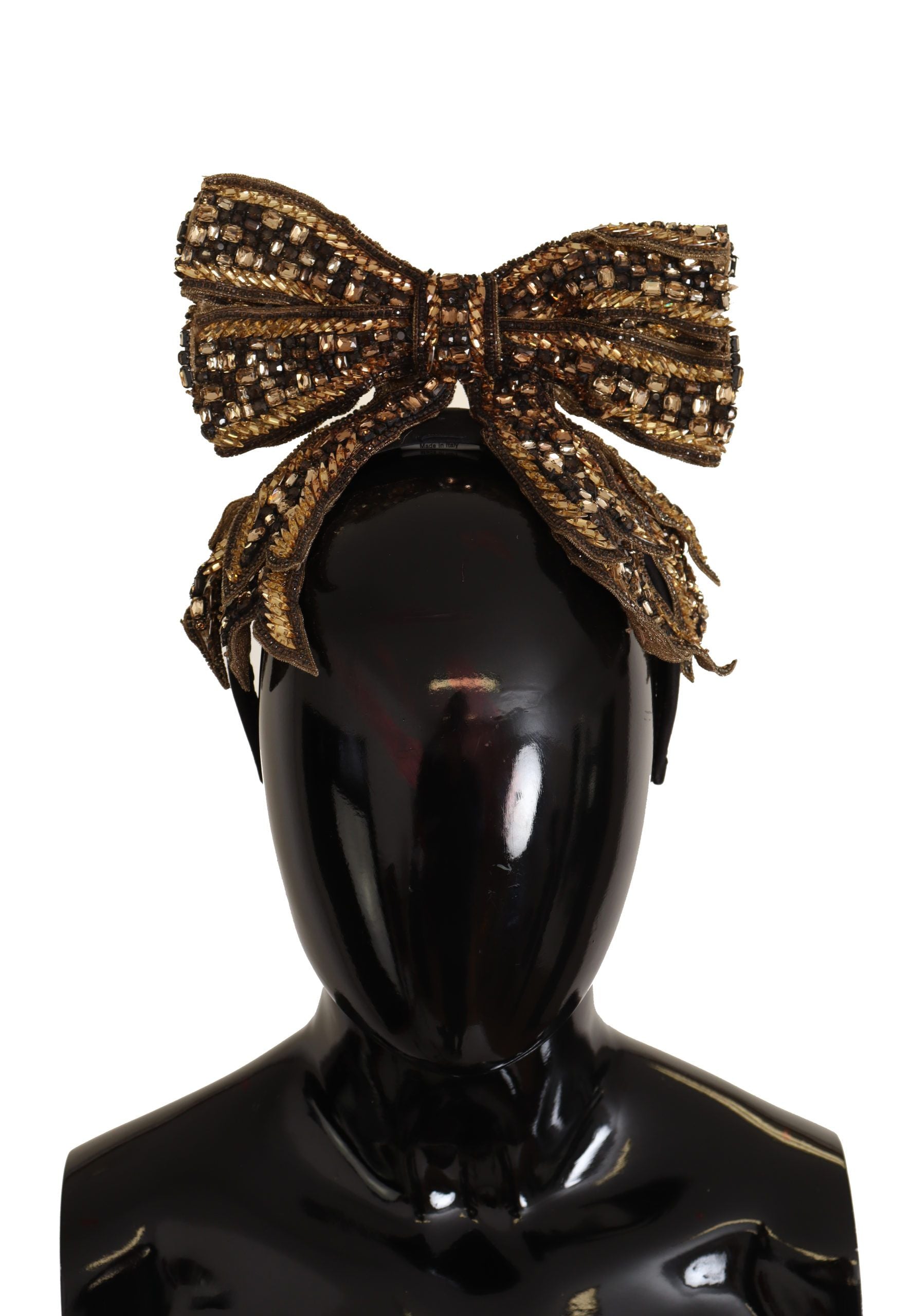 Dolce & Gabbana Gold Crystal Beaded Sequined Silk Bow Headband Diadem Dolce & Gabbana