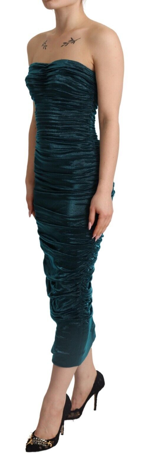 Dolce & Gabbana Turquoise Bustier Bodice Draped Midi Dress Dolce & Gabbana