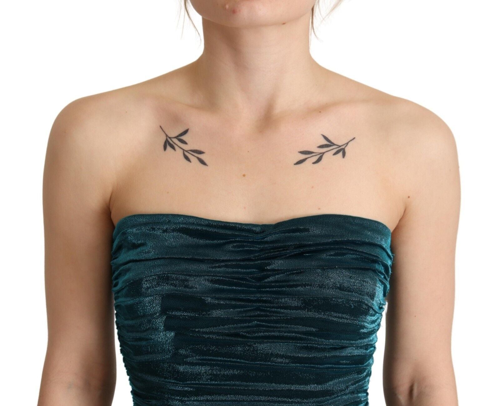 Dolce & Gabbana Turquoise Bustier Bodice Draped Midi Dress Dolce & Gabbana