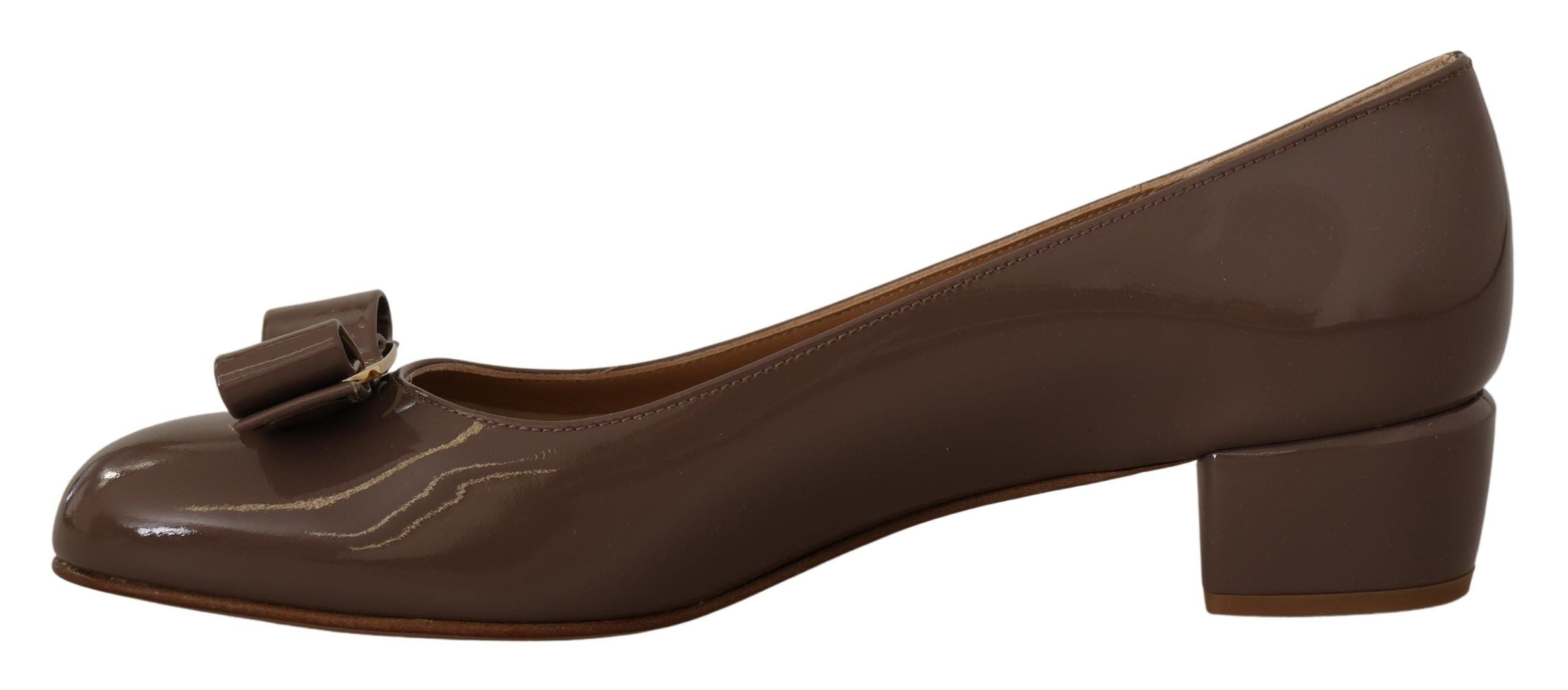 Salvatore Ferragamo Brown Naplak Calf Leather Pumps Shoes Salvatore Ferragamo