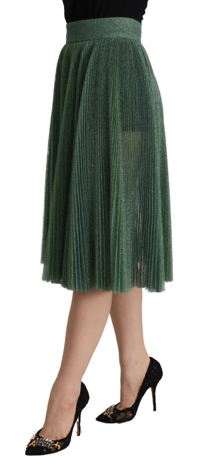 Dolce & Gabbana Metallic Green High Waist A-line Pleated Skirt Dolce & Gabbana