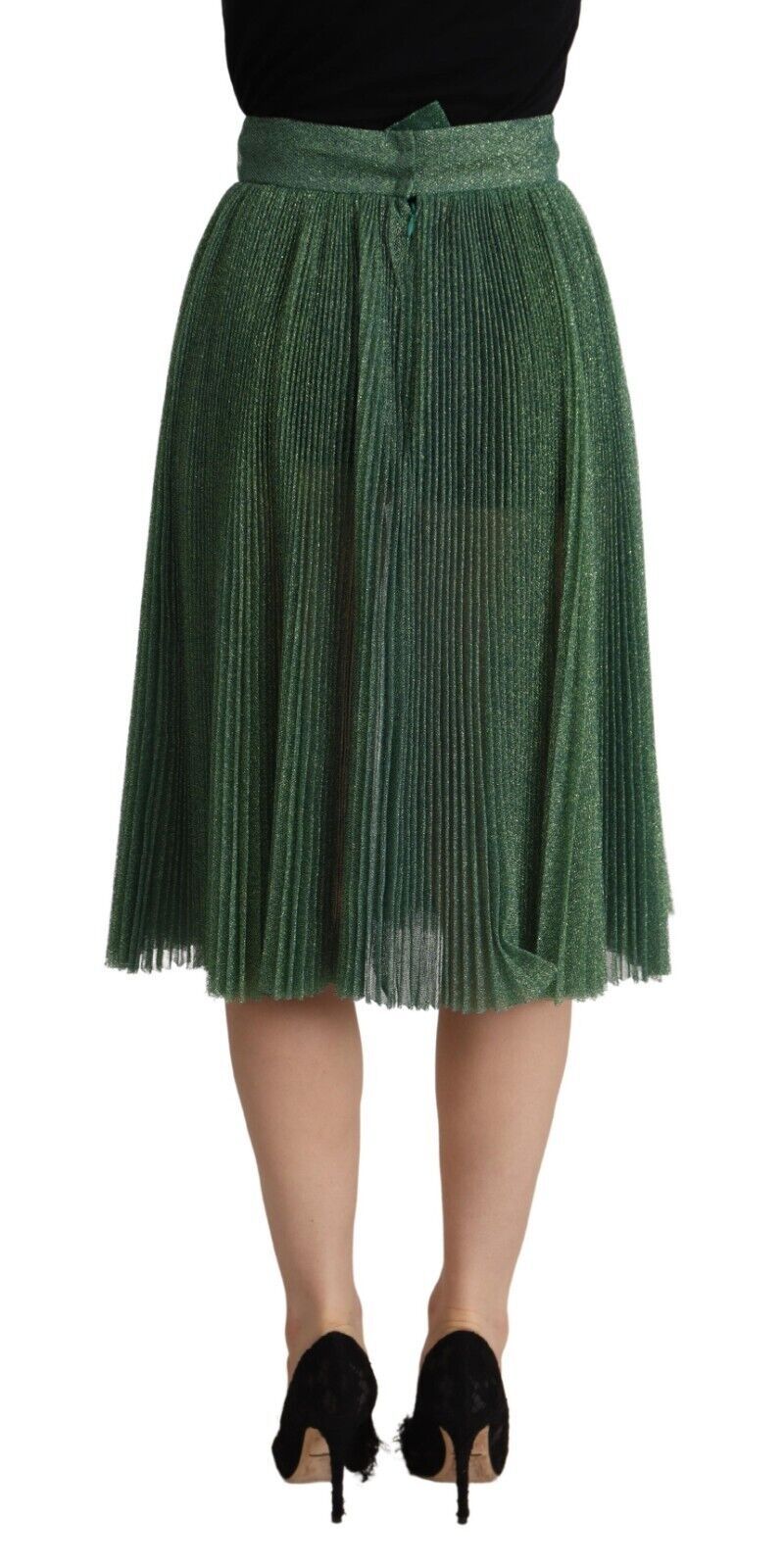 Dolce & Gabbana Metallic Green High Waist A-line Pleated Skirt Dolce & Gabbana
