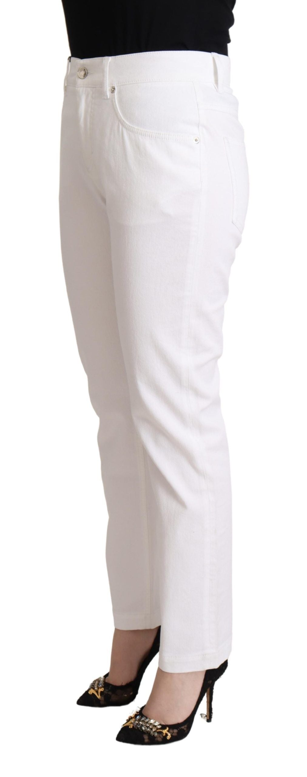 Dolce & Gabbana White Cotton Mid Waist Denim Tapered Jeans Dolce & Gabbana