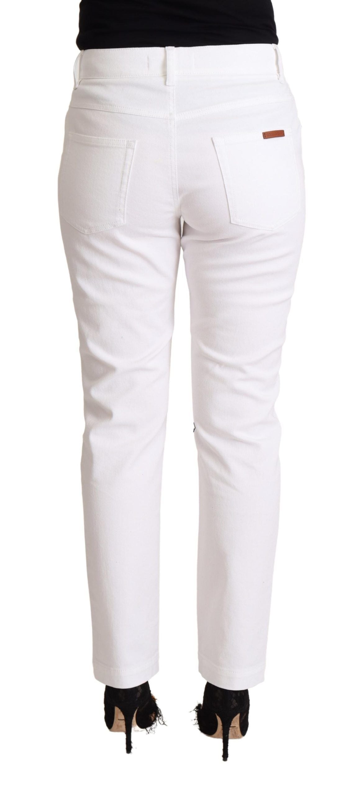 Dolce & Gabbana White Cotton Mid Waist Denim Tapered Jeans Dolce & Gabbana