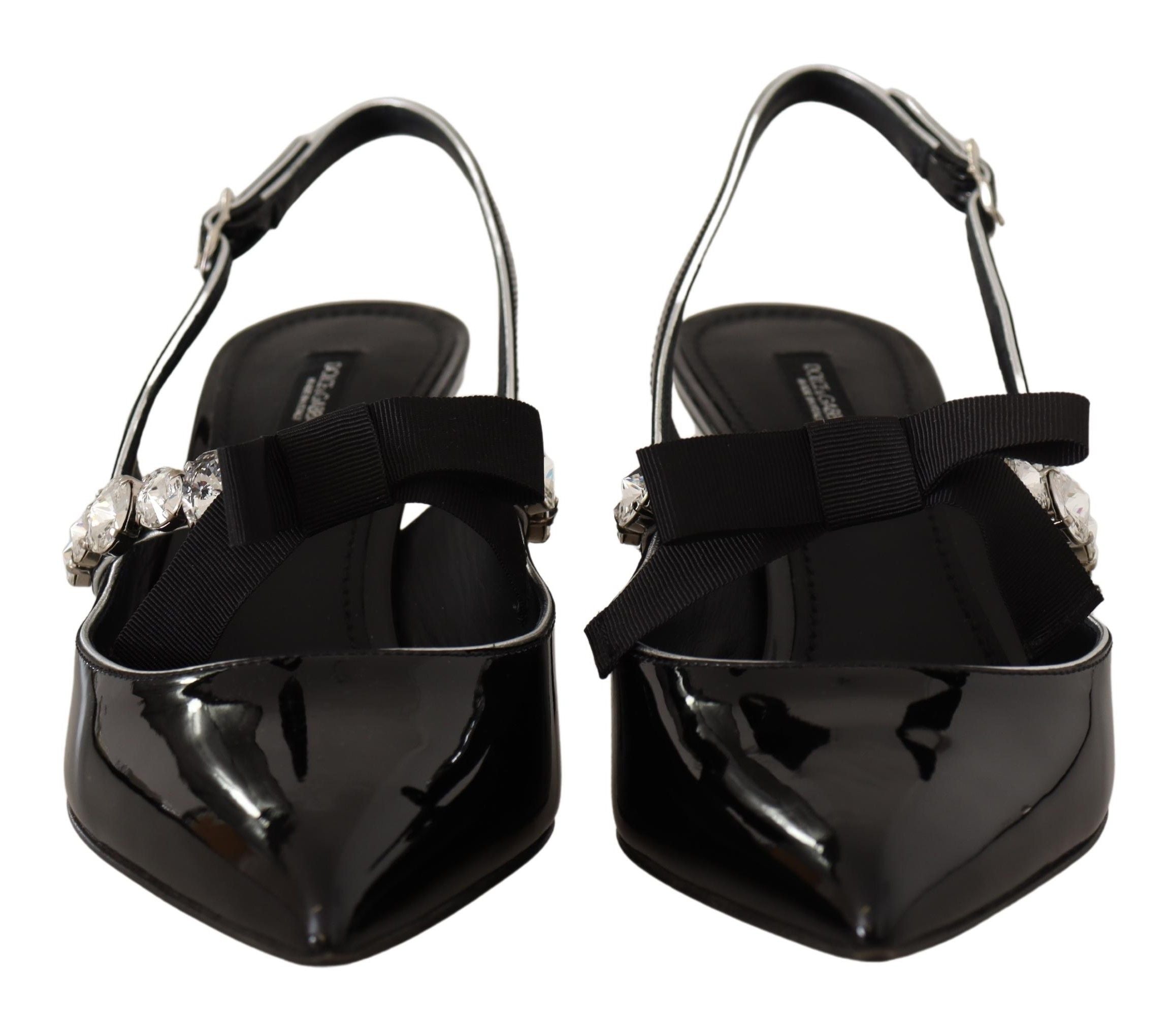 Dolce & Gabbana Black Patent Leather Crystal Slingbacks Shoes Dolce & Gabbana
