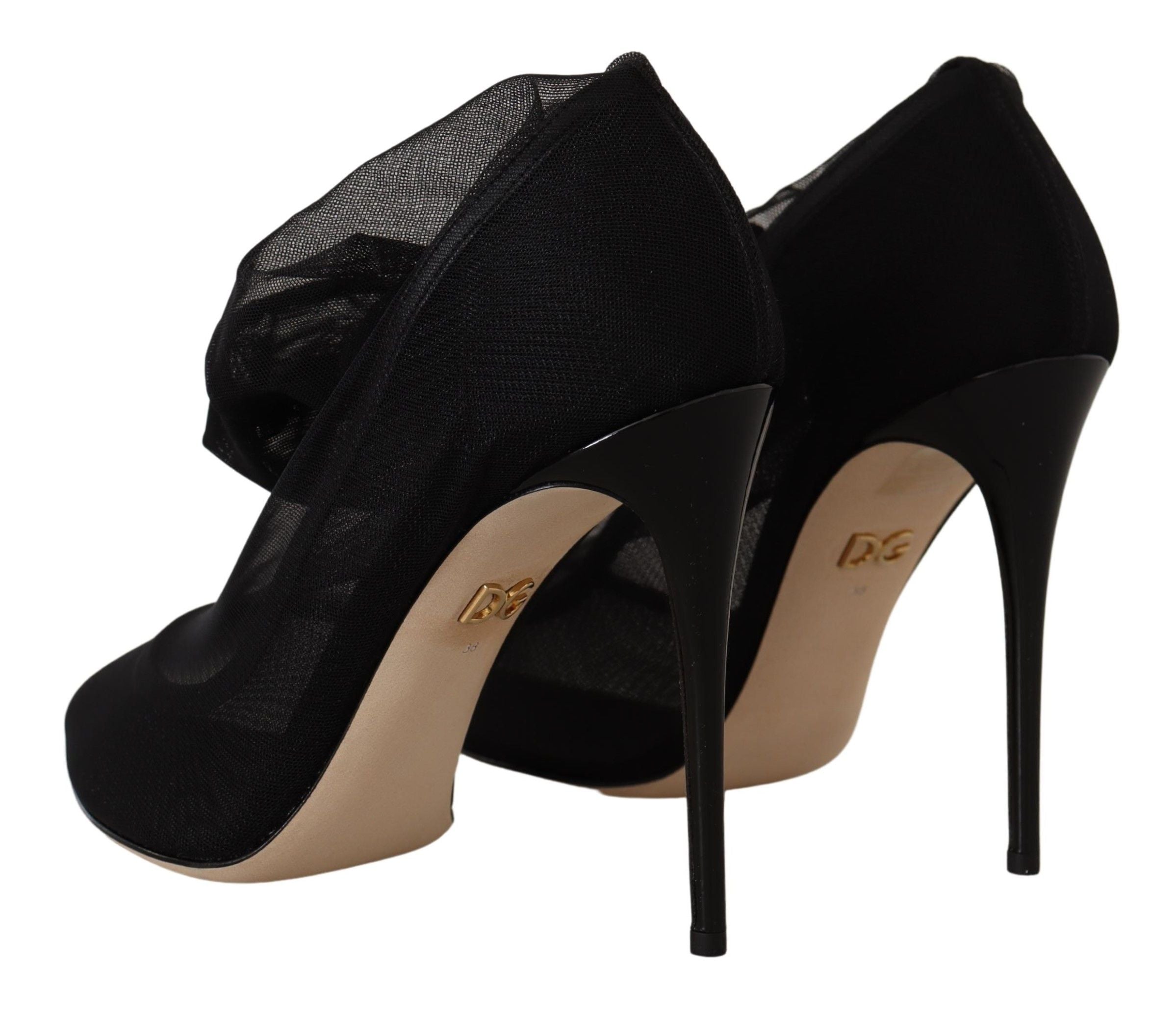 Dolce & Gabbana Black Stretch Tulle Stretch Boots Shoes Dolce & Gabbana
