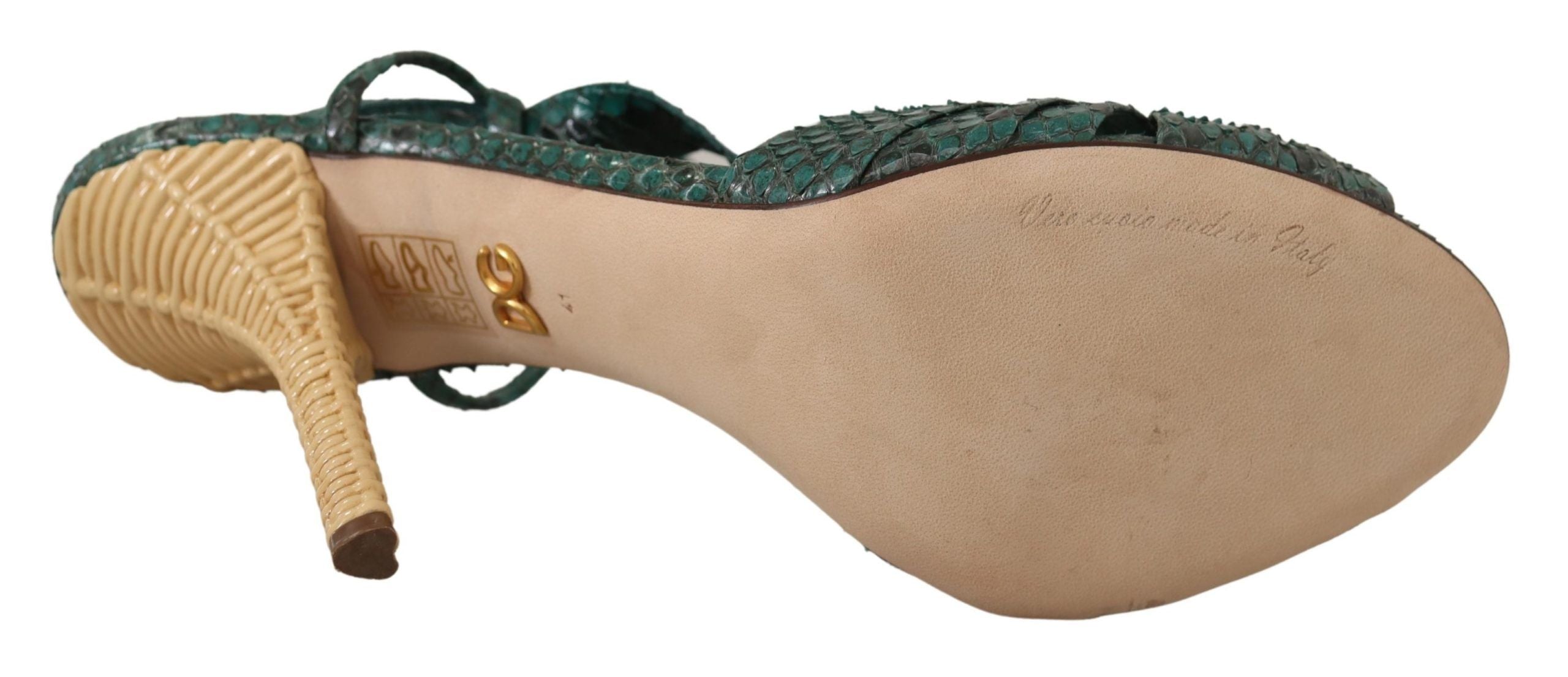 Dolce & Gabbana Green Python Strap Sandals Heels Shoes Dolce & Gabbana