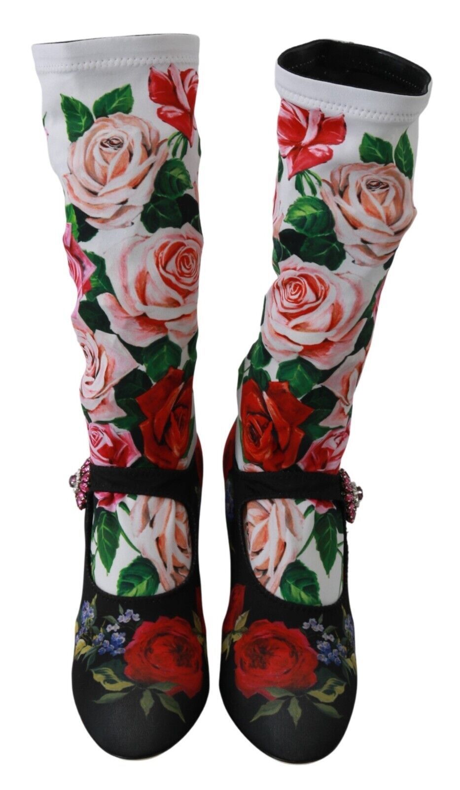 Dolce & Gabbana Black Floral Socks Crystal Jersey Boots Shoes Dolce & Gabbana