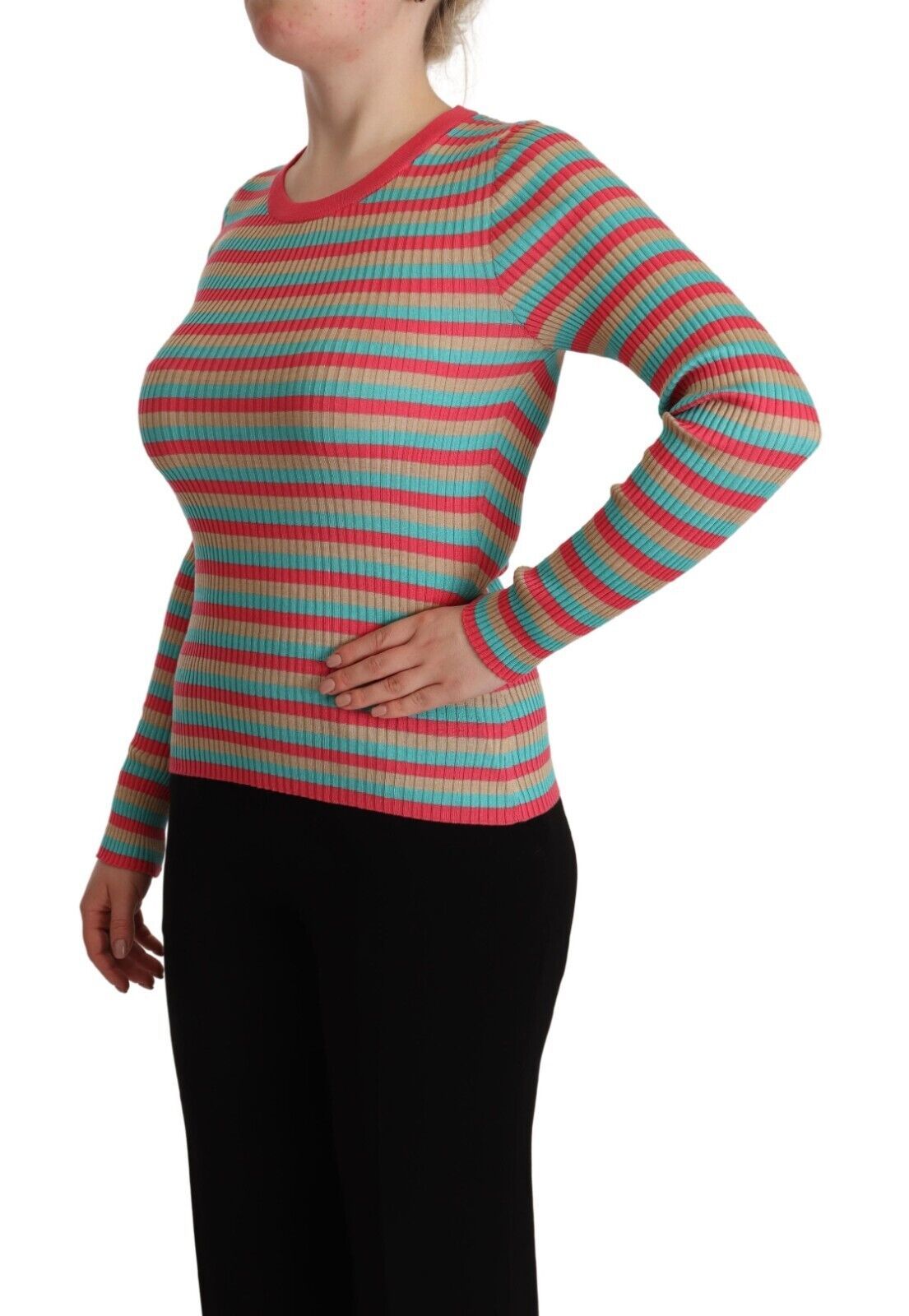 Dolce & Gabbana Multicolor Stripes Silk Crew Neck Pullover Top Dolce & Gabbana