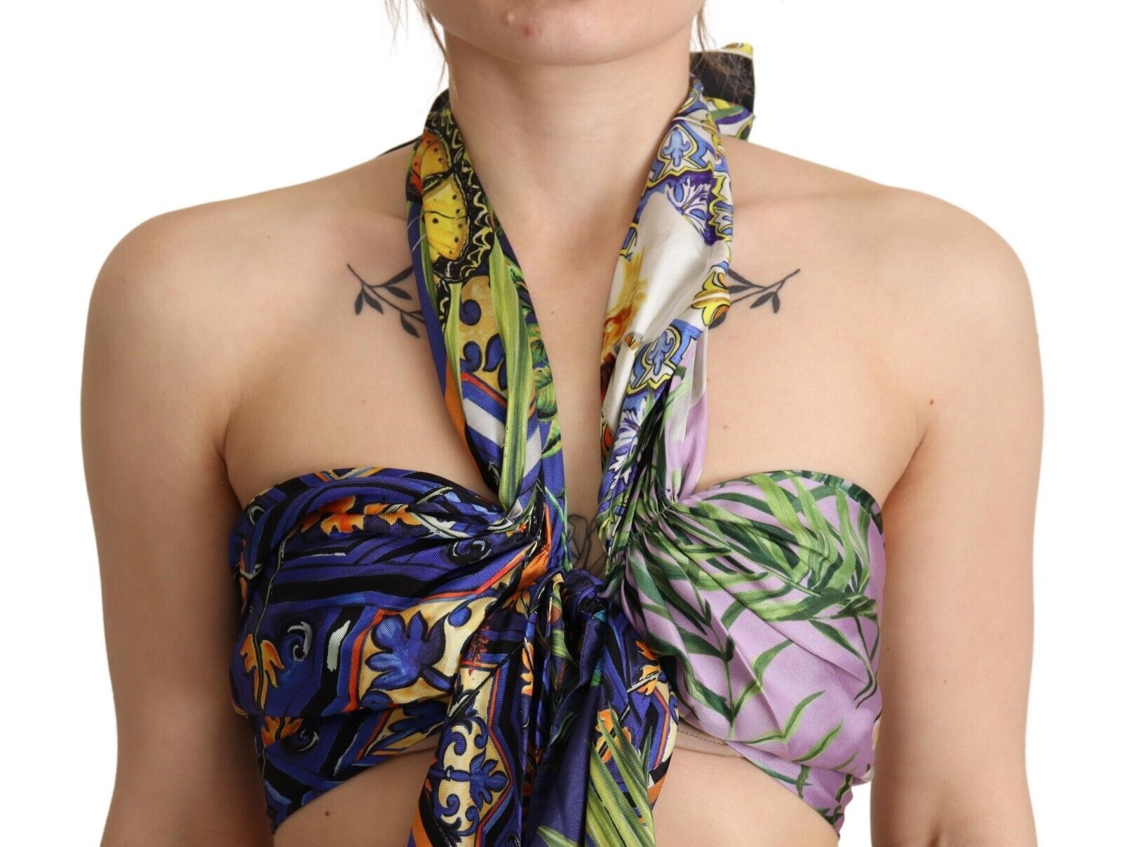 Dolce & Gabbana Multicolor Foulard Silk Halter Cropped Top Dolce & Gabbana