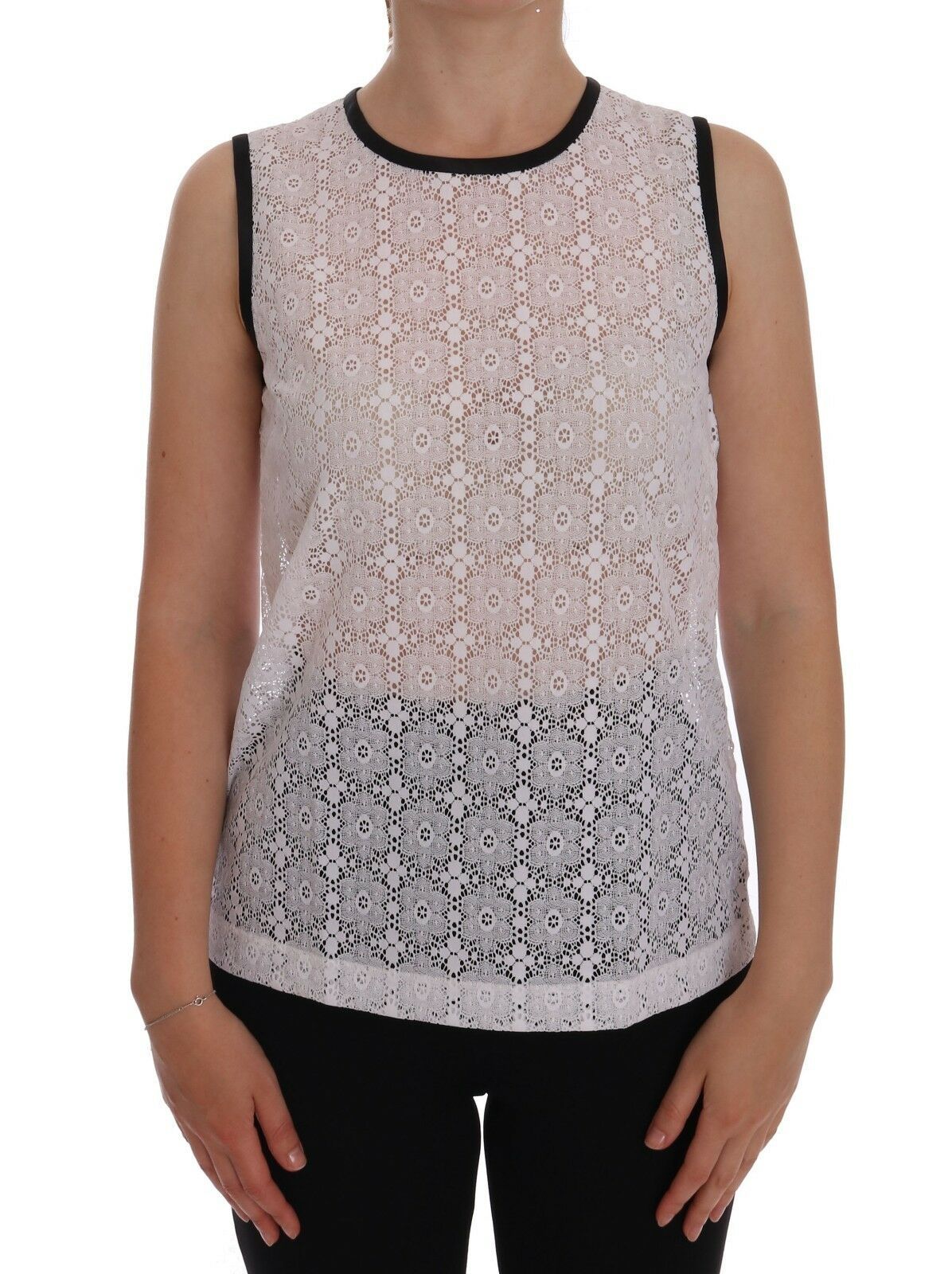 Dolce & Gabbana White Lace Floral Nylon Tank T-shirt Dolce & Gabbana