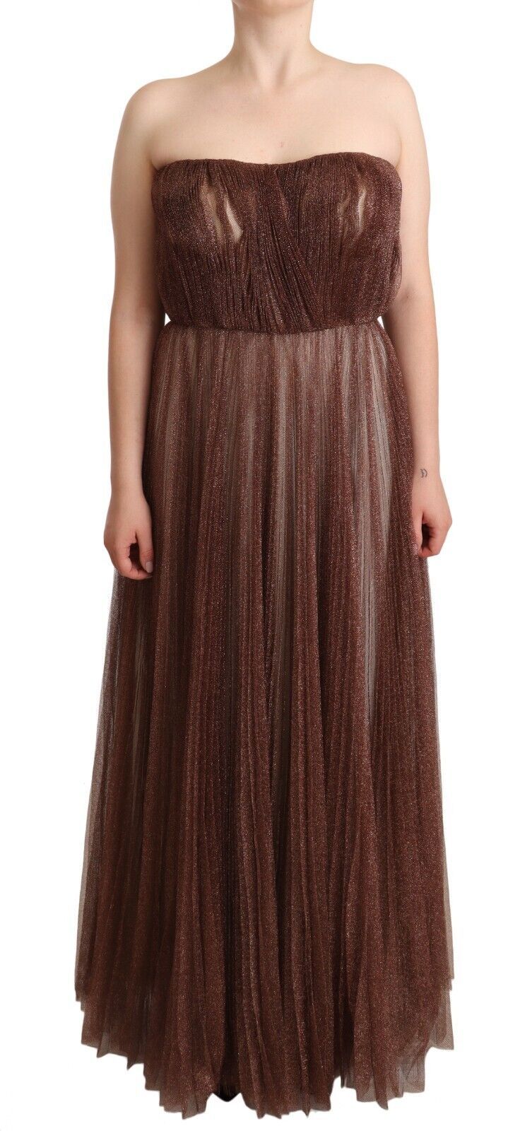 Dolce & Gabbana Metallic Bronze Polyester Maxi Gown Dress Dolce & Gabbana