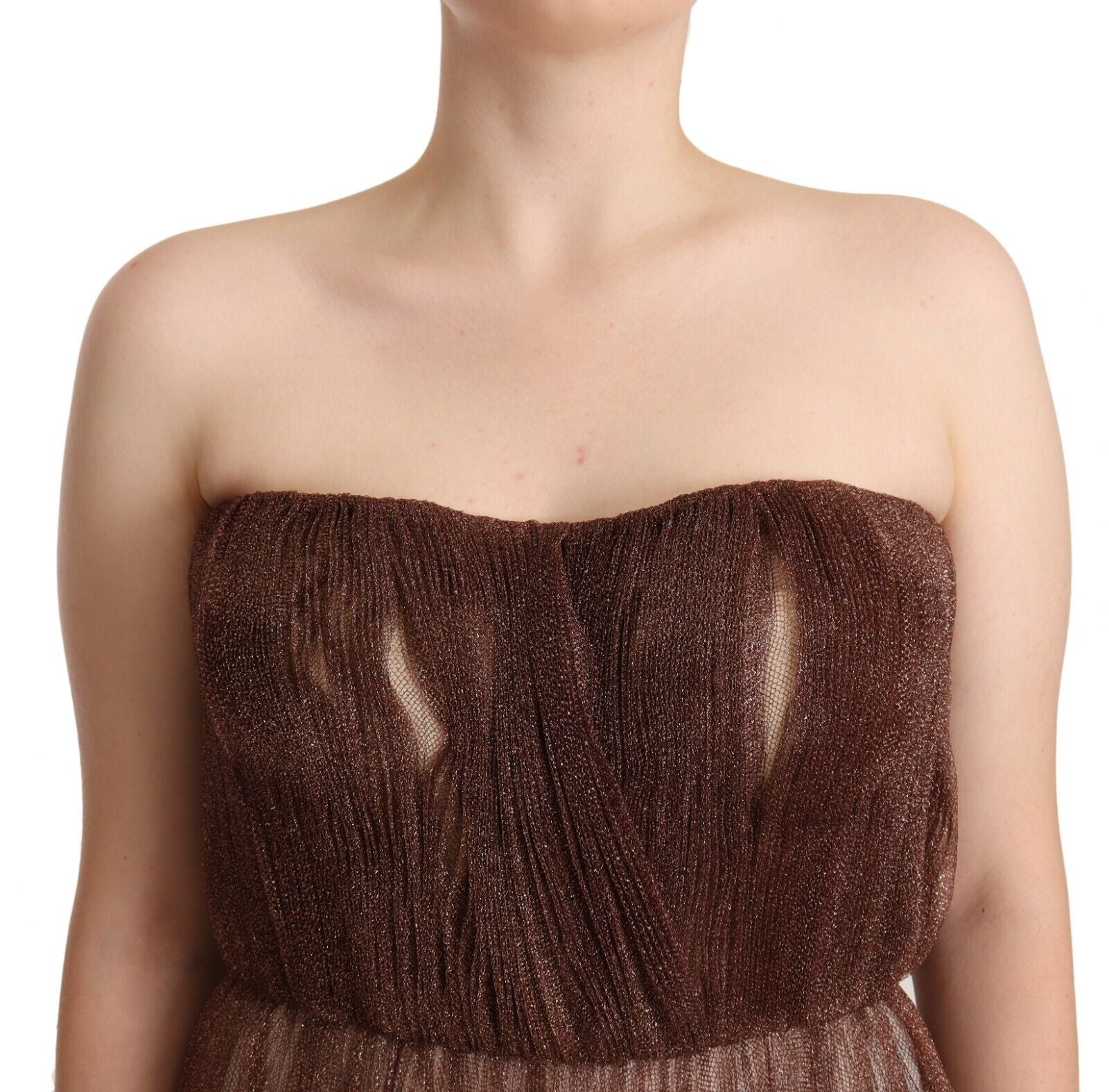 Dolce & Gabbana Metallic Bronze Polyester Maxi Gown Dress Dolce & Gabbana