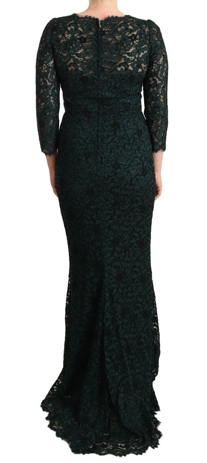 Dolce & Gabbana Green Floral Lace Maxi Floor Length Dress Dolce & Gabbana