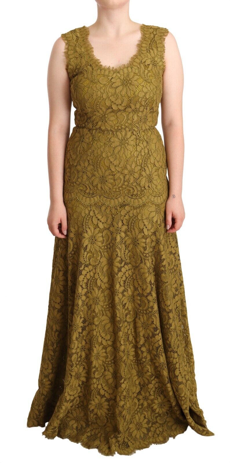 Dolce & Gabbana Brown Floral Lace Maxi Floor Length Dress Dolce & Gabbana