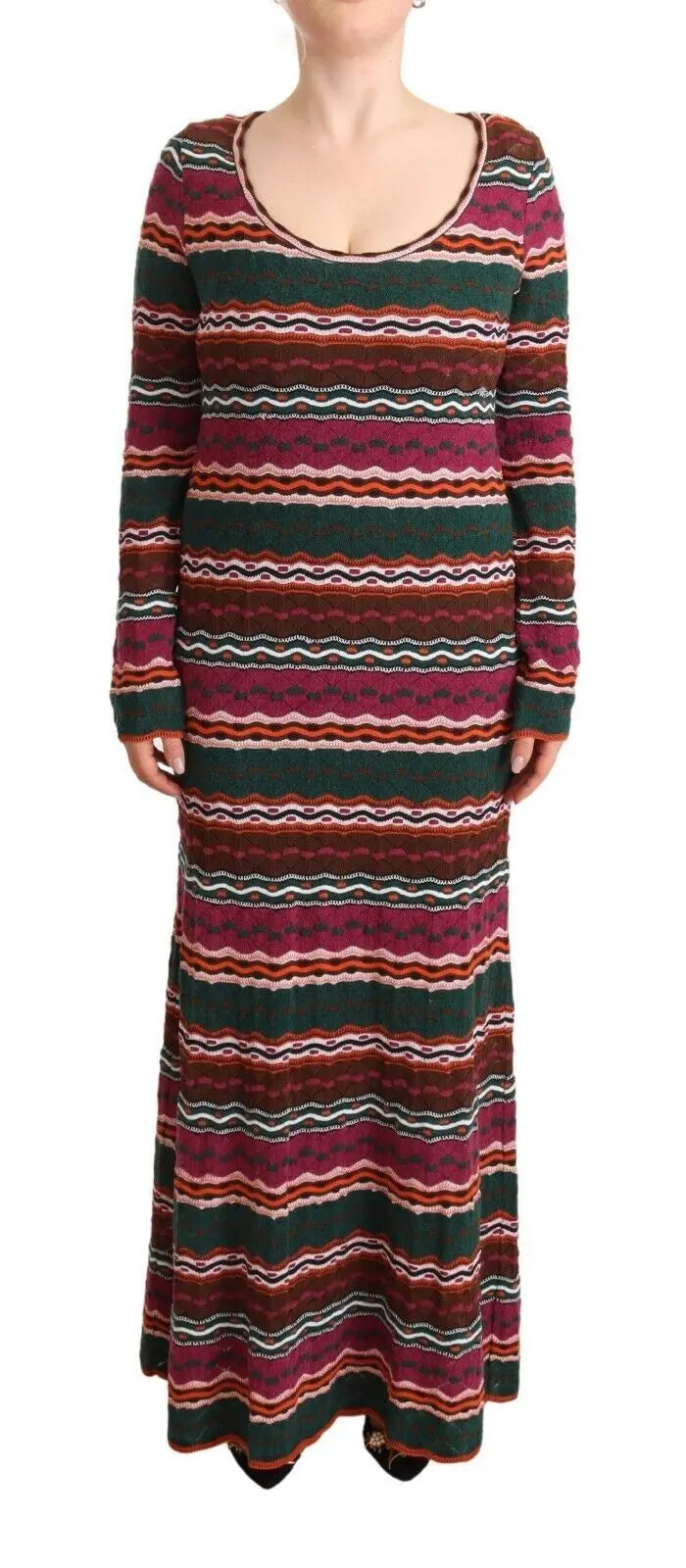 Missoni Multicolor Stripe Wool Knitted Maxi Sheath Dress Missoni