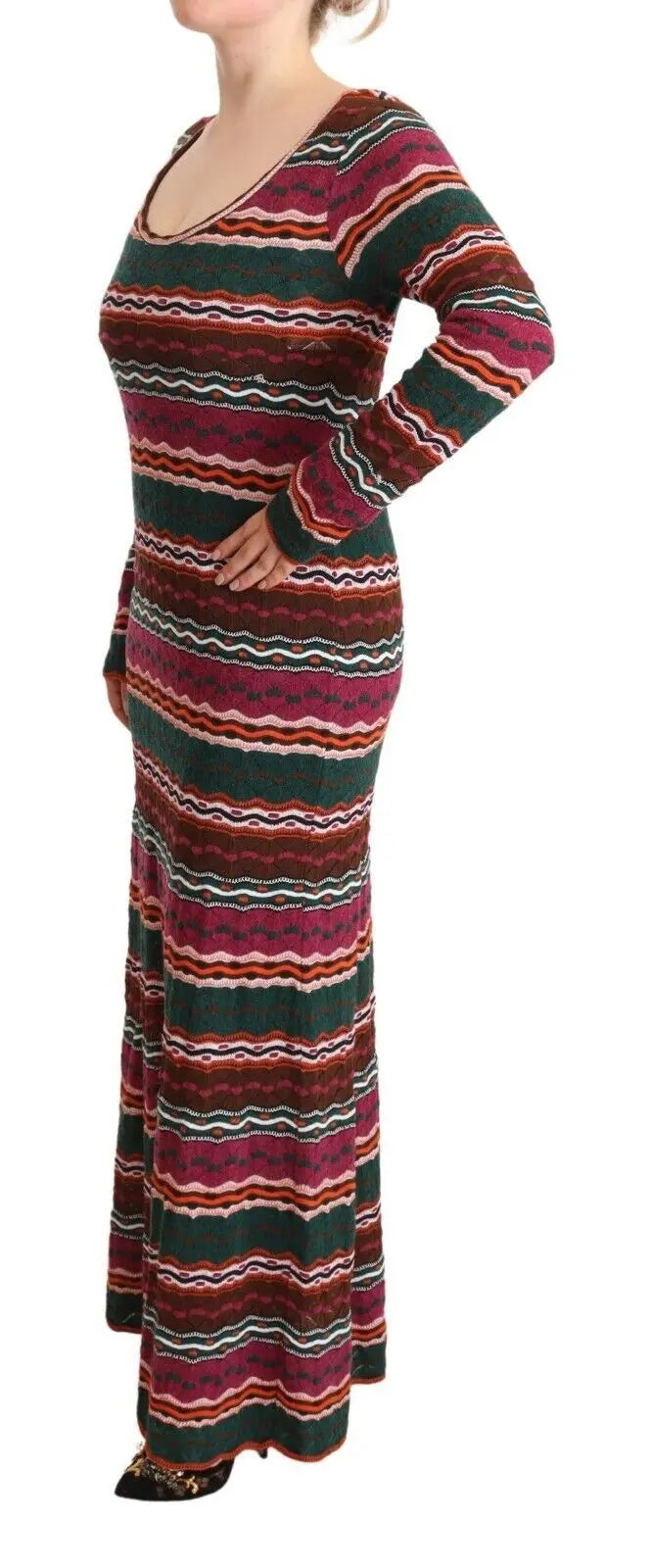 Missoni Multicolor Stripe Wool Knitted Maxi Sheath Dress Missoni