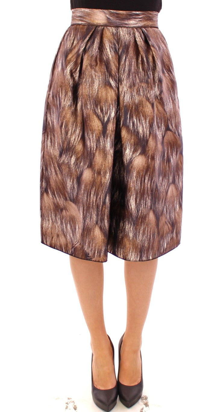 Dolce & Gabbana Brown Floral Silk Straight Full Skirt Dolce & Gabbana