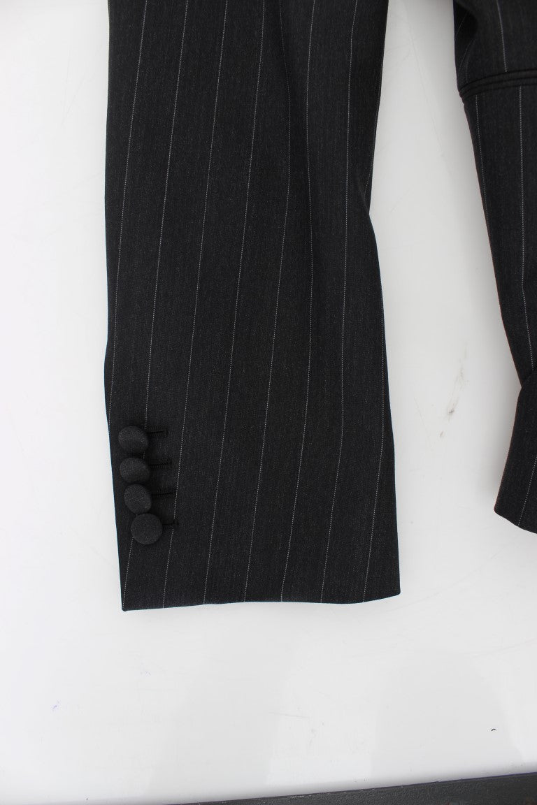 Dolce & Gabbana Gray Striped Slim Fit Wool Blazer Dolce & Gabbana
