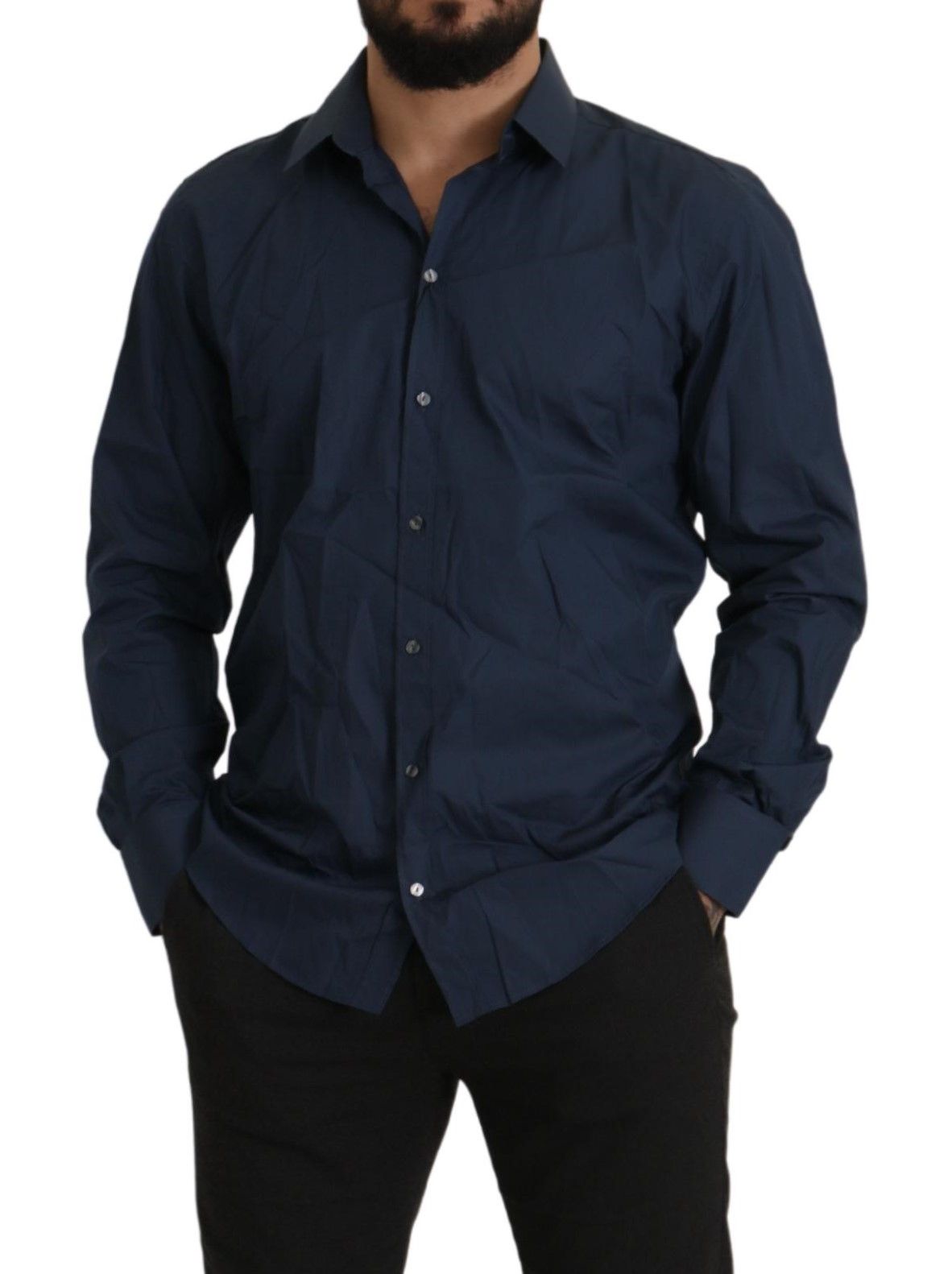 Dolce & Gabbana Blue Cotton MARTINI Slim Fit Dress Shirt Dolce & Gabbana