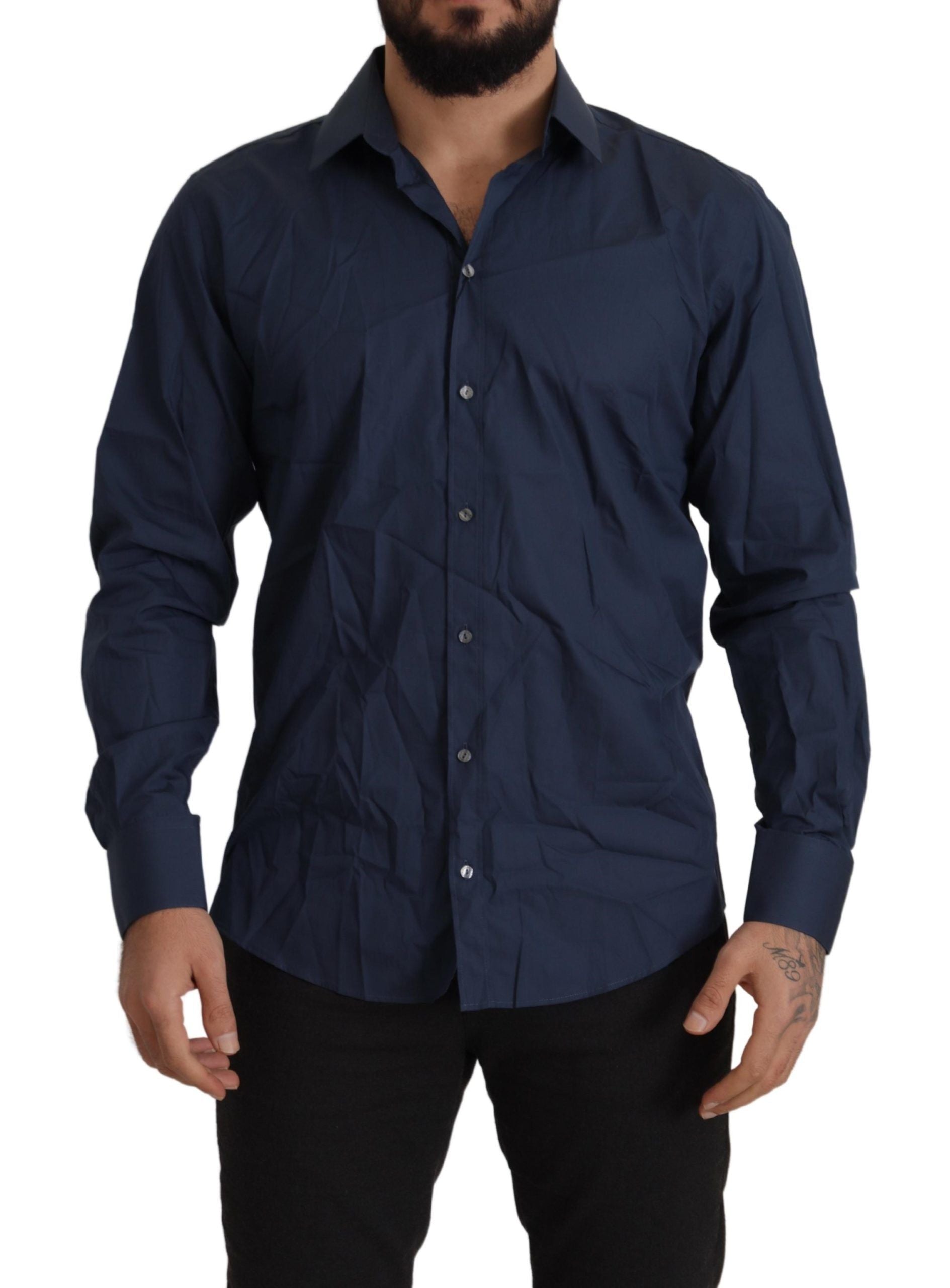 Dolce & Gabbana Blue Cotton MARTINI Slim Fit Dress Shirt Dolce & Gabbana