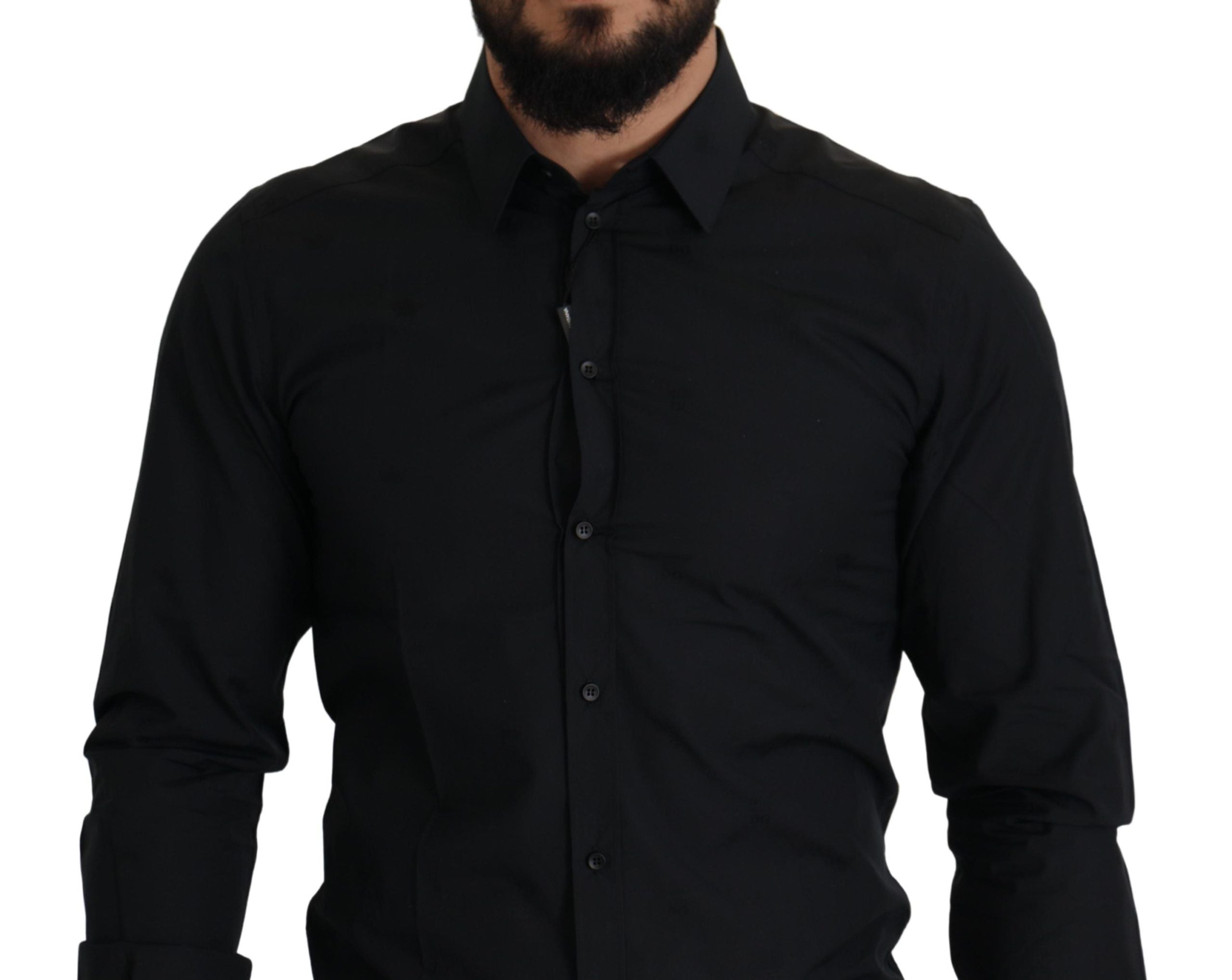 Dolce & Gabbana Black Cotton GOLD Slim Fit Dress Shirt Dolce & Gabbana