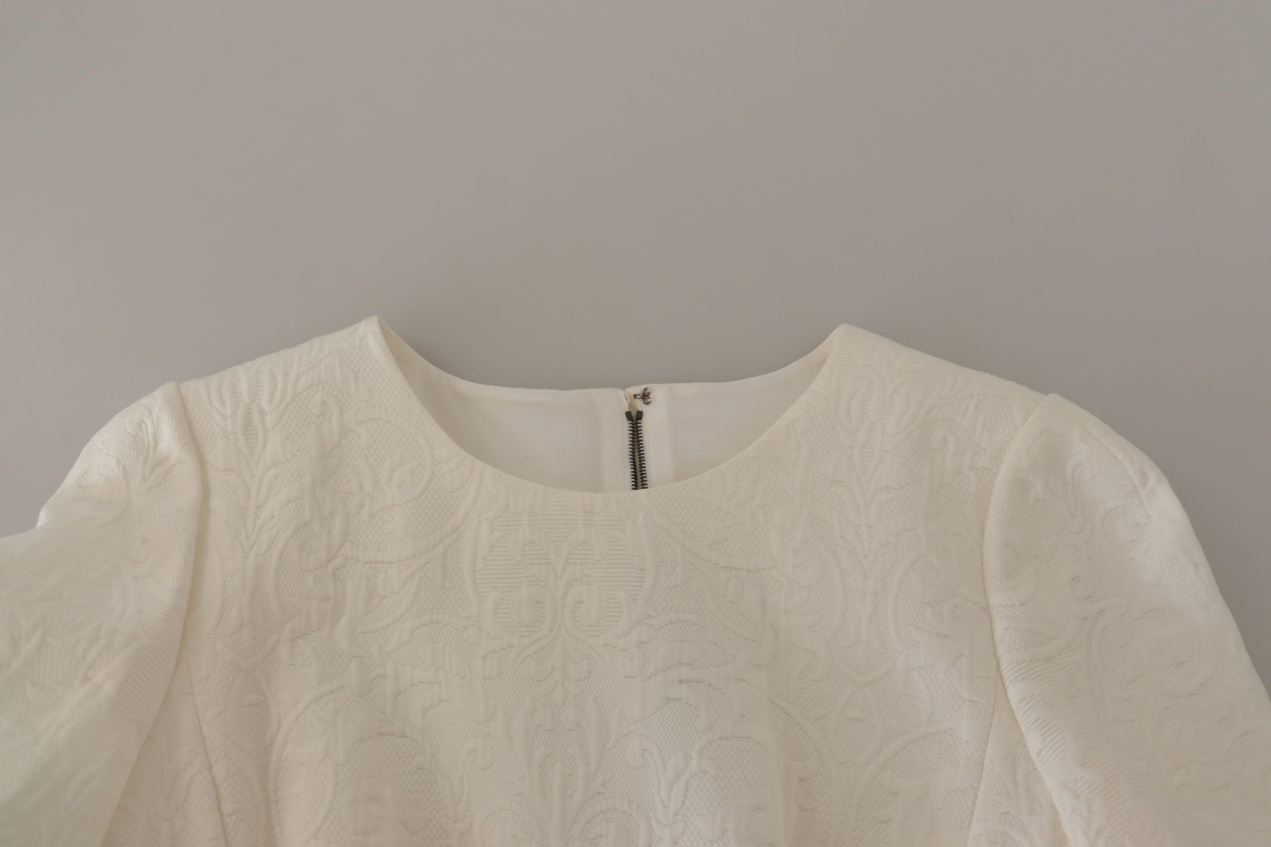 Dolce & Gabbana White Jaquard Midi Floral Sheath Brocade Dress Dolce & Gabbana