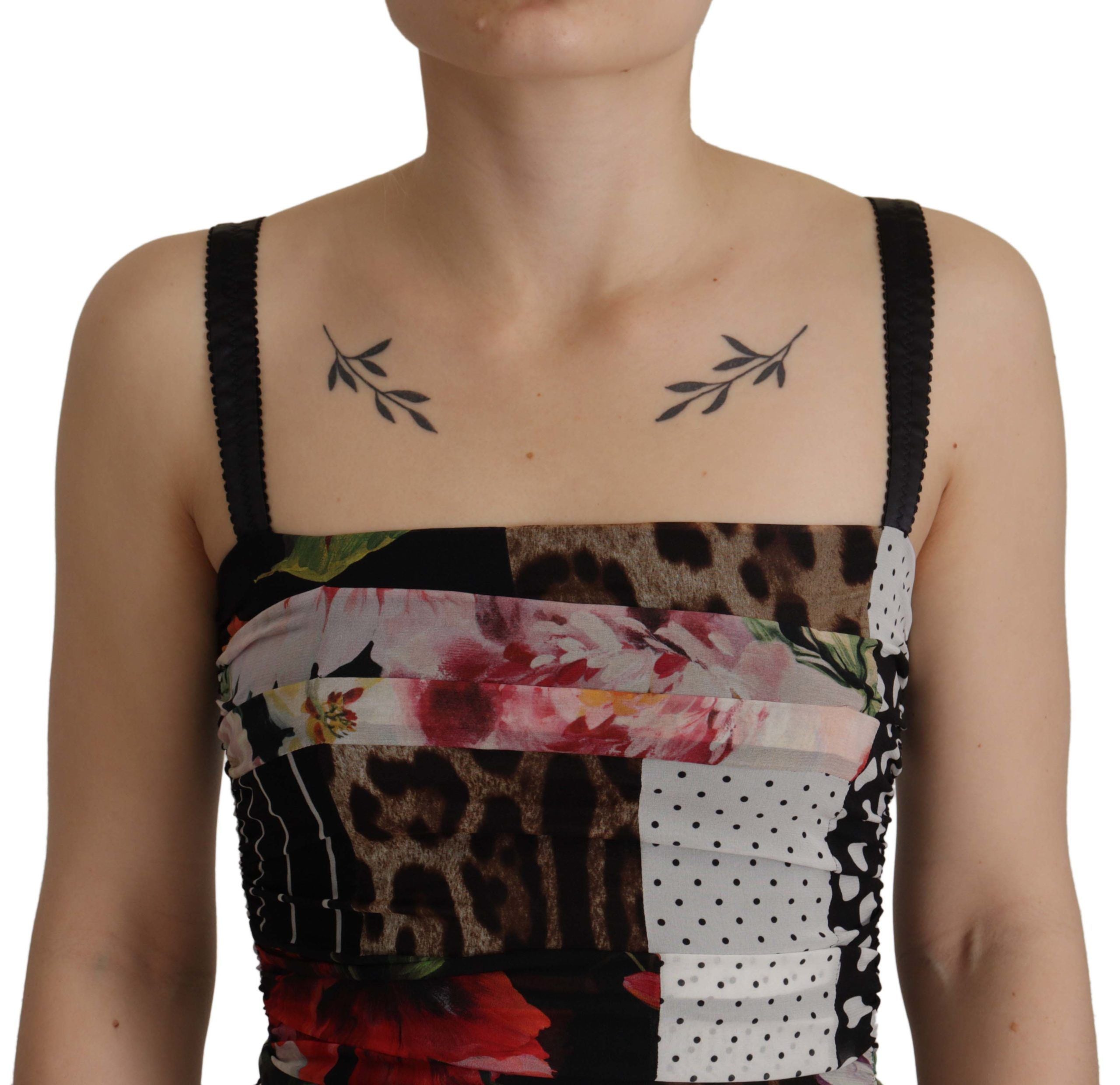 Dolce & Gabbana Multicolor Pachwork Midi Floral Silk Leopard Bodycon Dress Dolce & Gabbana