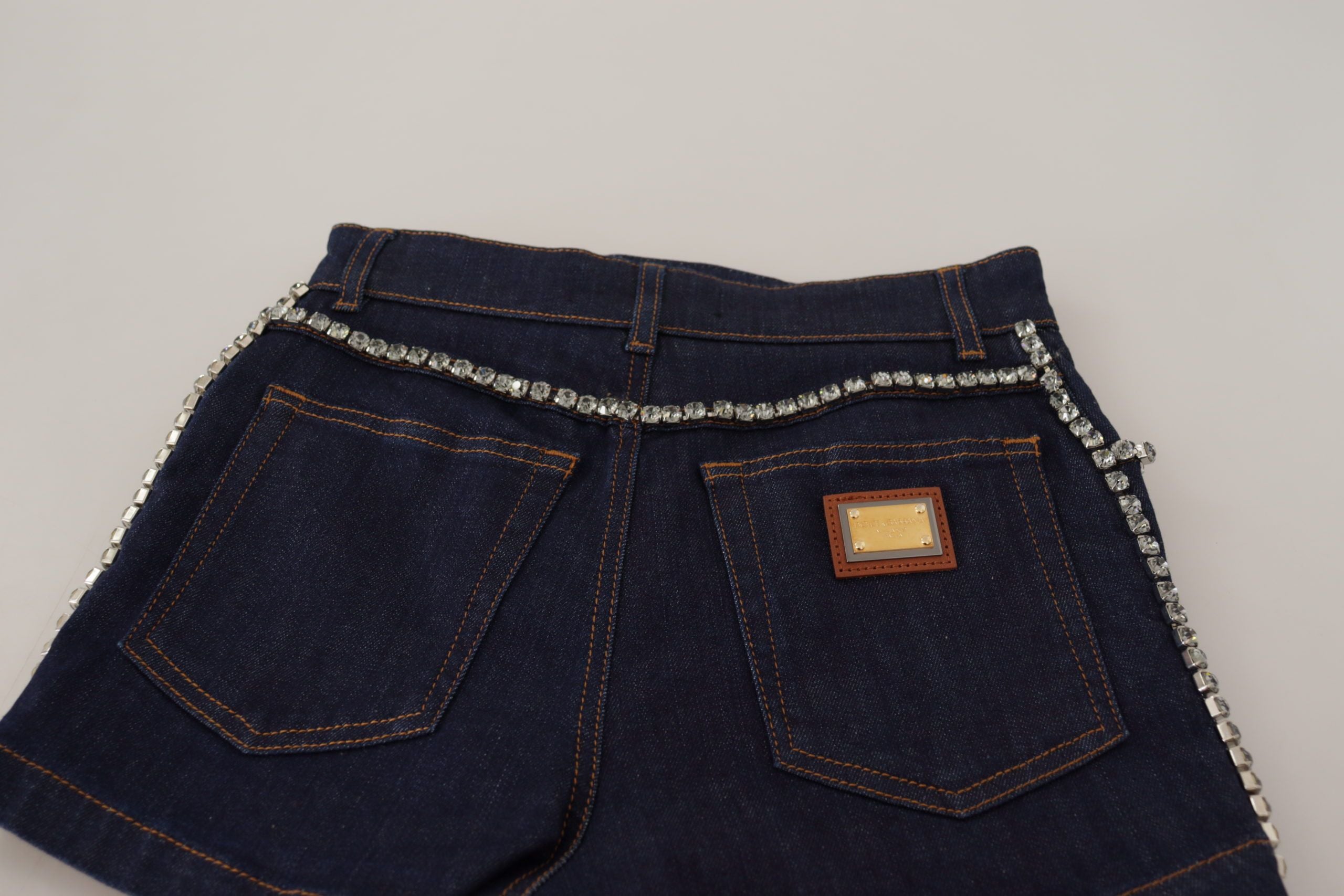 Dolce & Gabbana Blue Denim Stretch Crystal Hot Pants Shorts Dolce & Gabbana