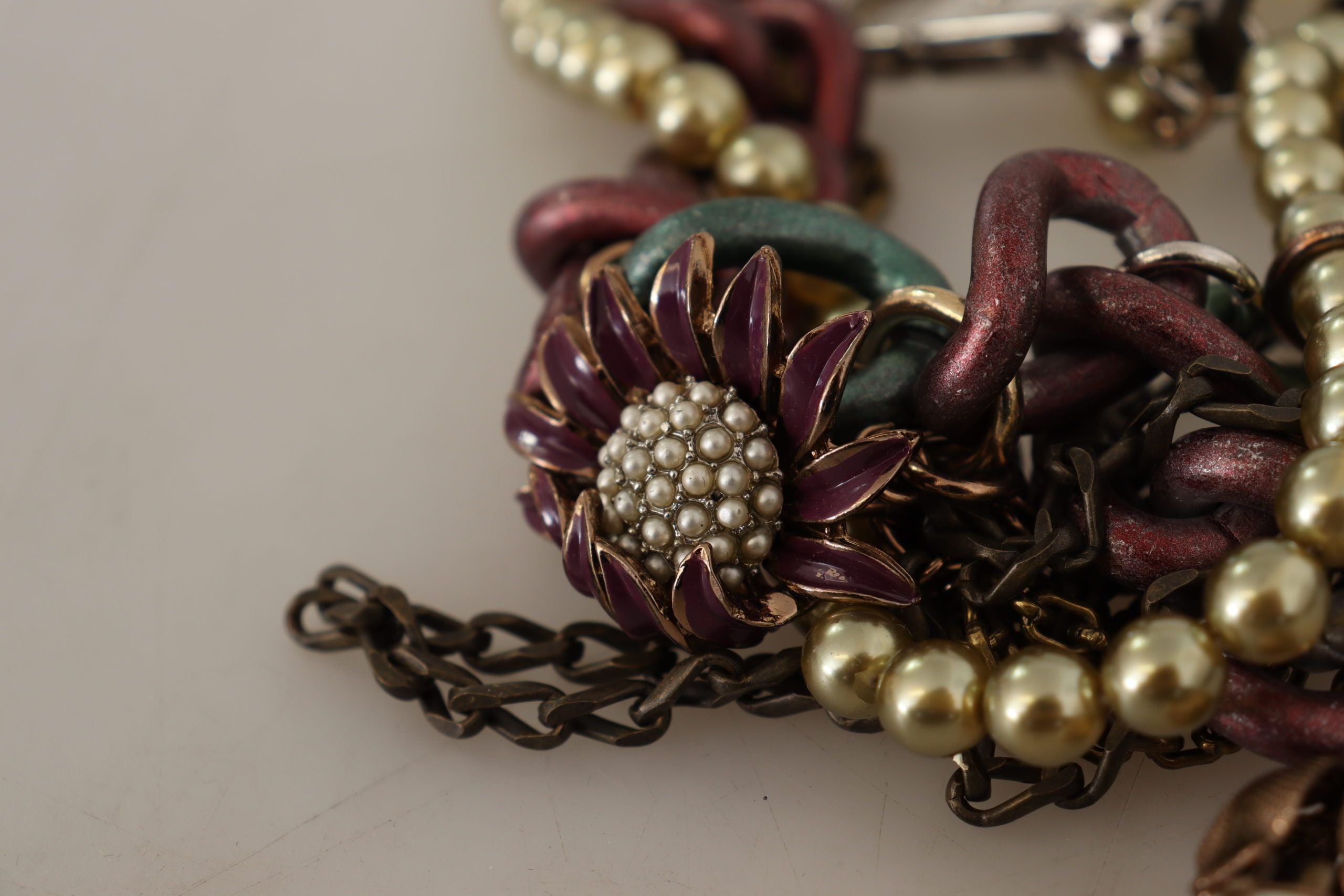 Dolce & Gabbana Gold Brass Sicily Floral Crystal Statement Necklace Dolce & Gabbana