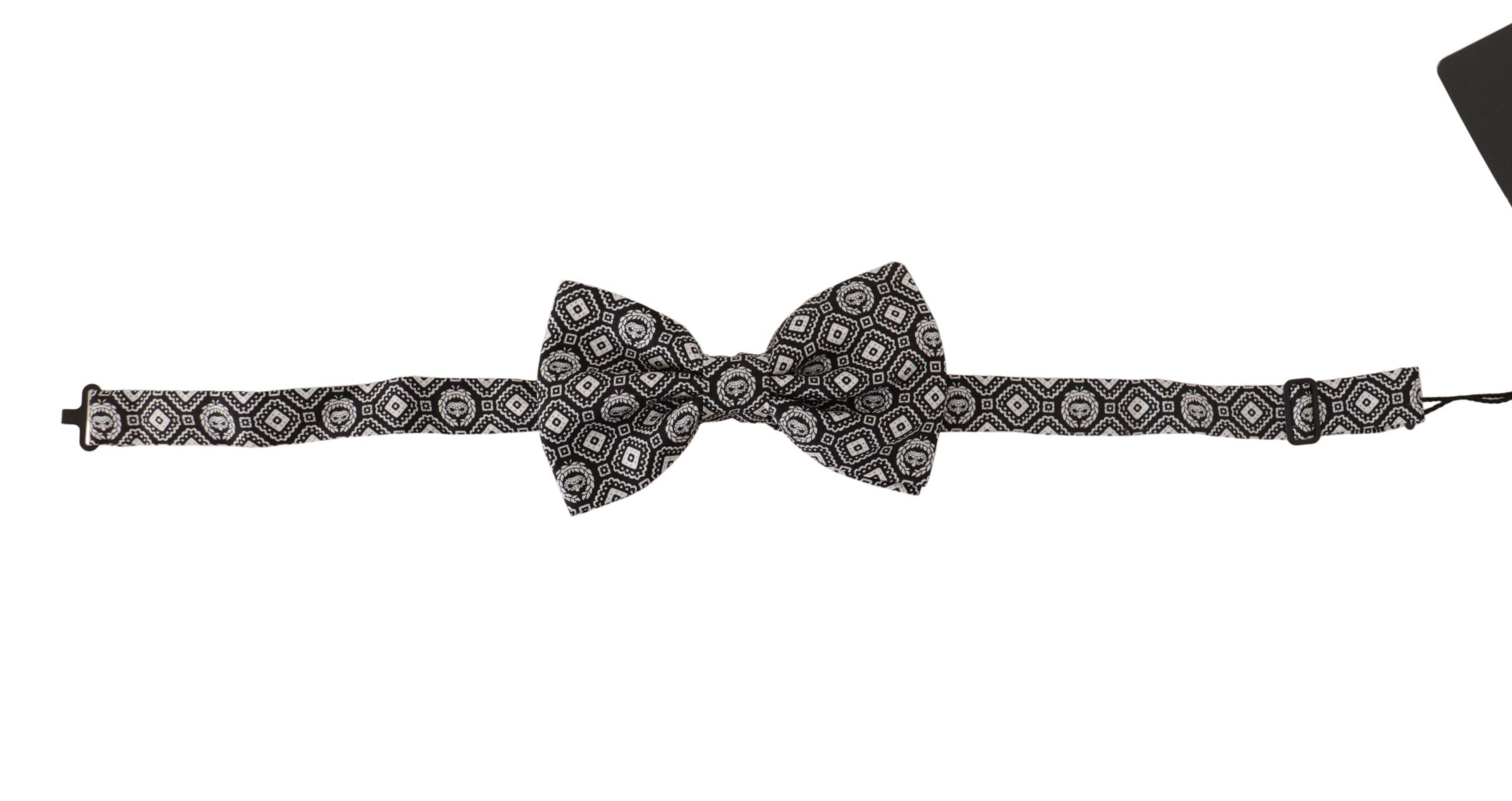 Dolce & Gabbana Black white 100% Silk Adjustable Neck Papillon Tie Dolce & Gabbana