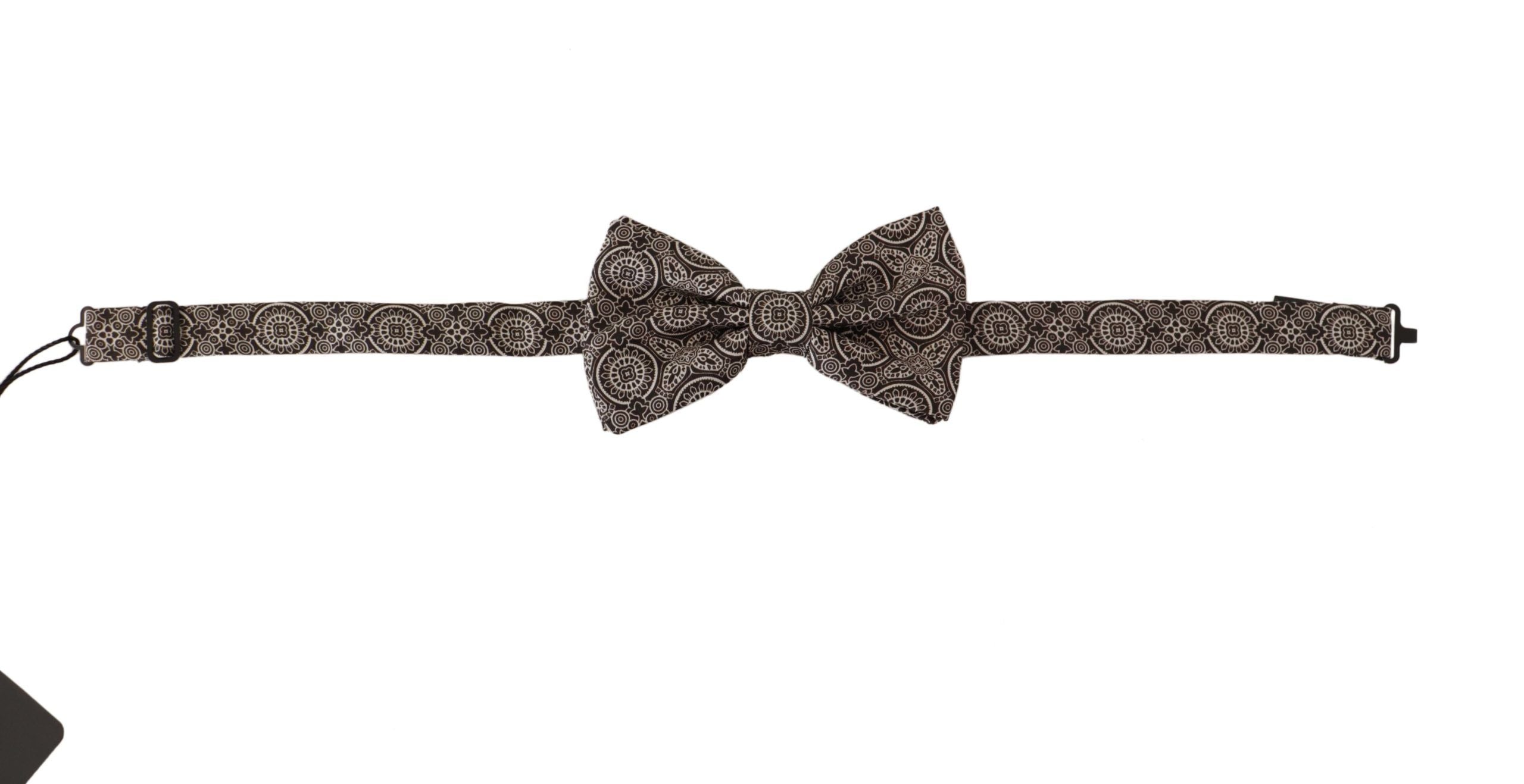 Dolce & Gabbana Black white 100% Silk Adjustable Neck Papillon Tie Dolce & Gabbana
