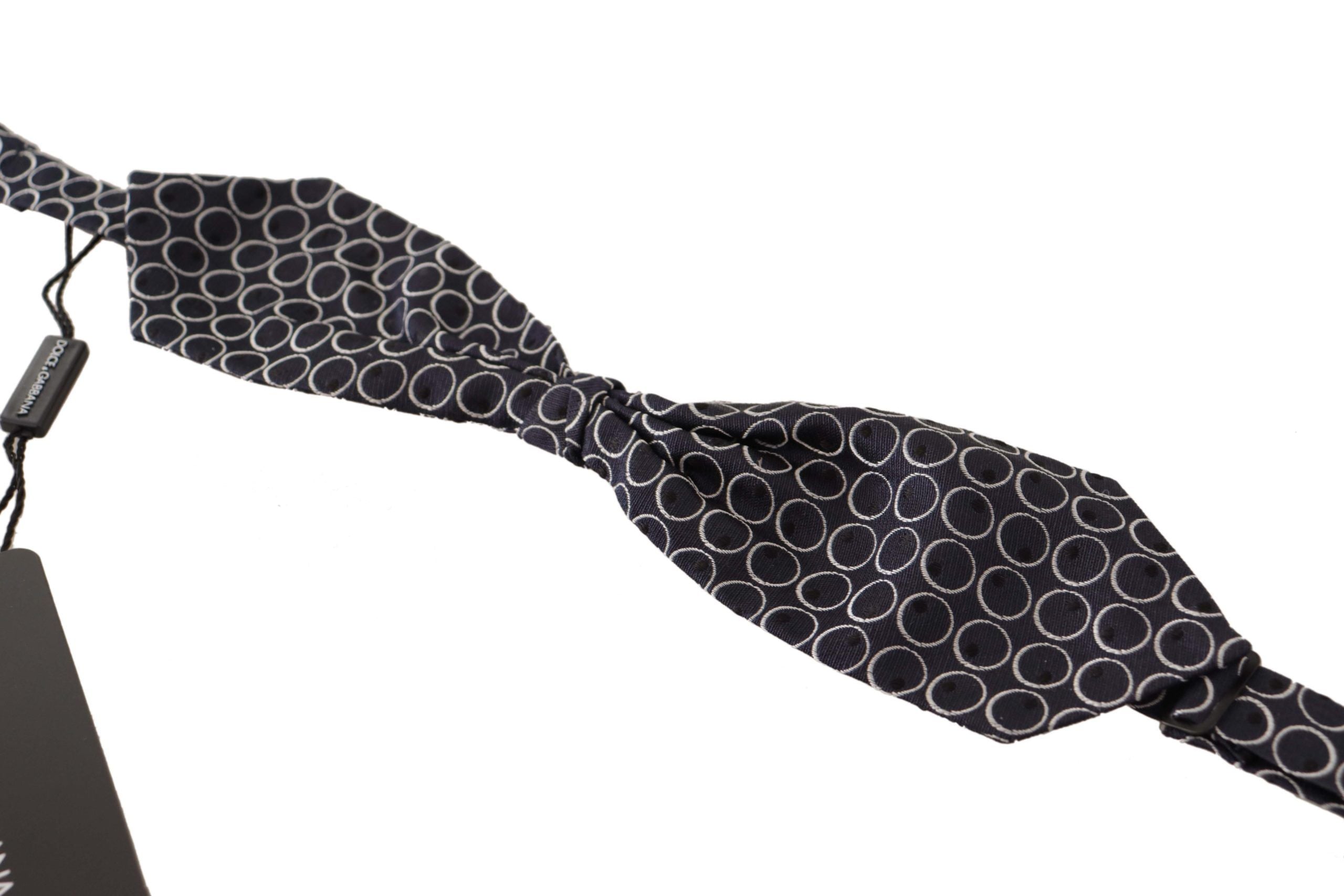 Dolce & Gabbana Black White Round 100% Silk Neck Papillon Tie Dolce & Gabbana
