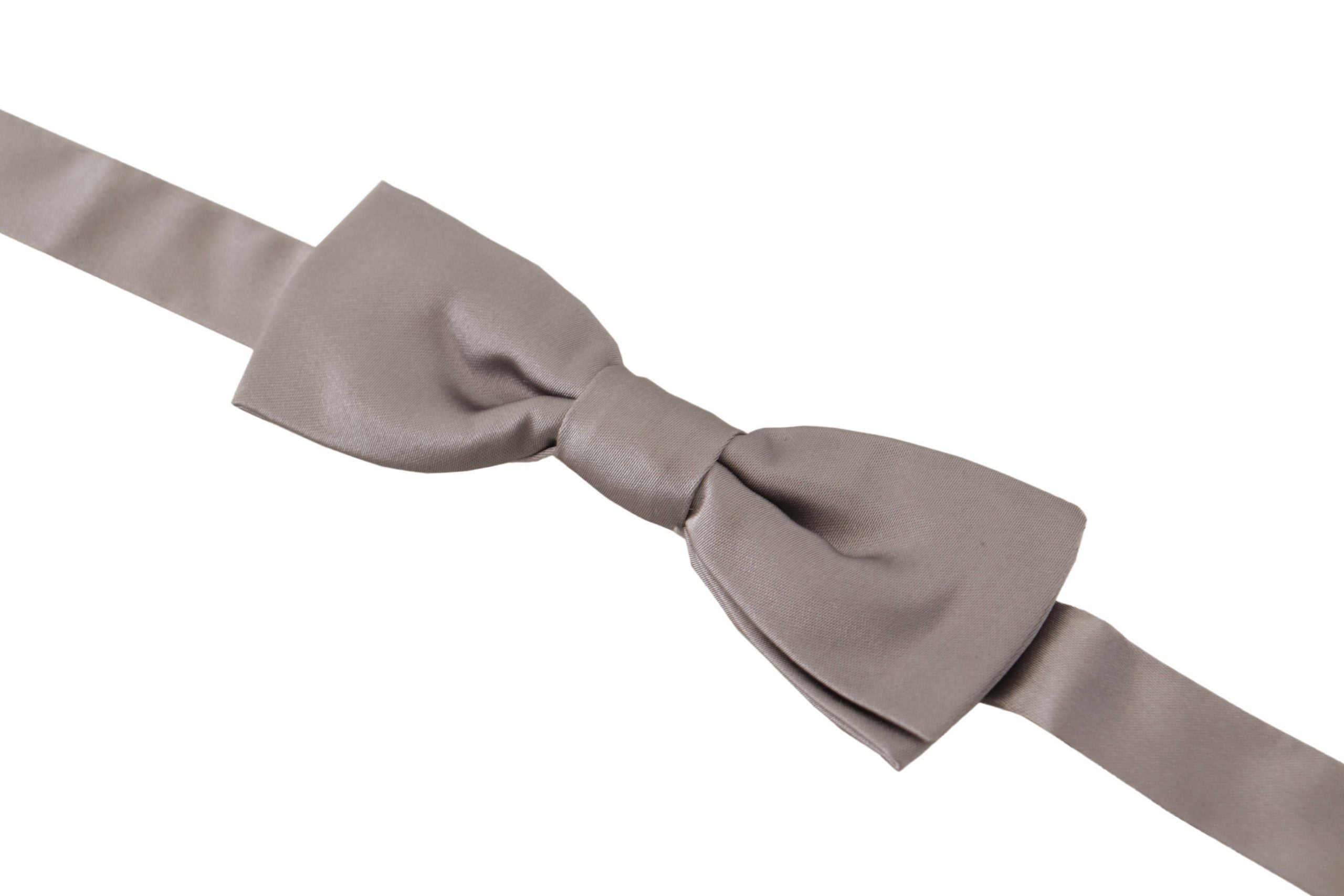 Dolce & Gabbana Silver 100% Silk Slim Adjustable Neck Papillon Tie Dolce & Gabbana
