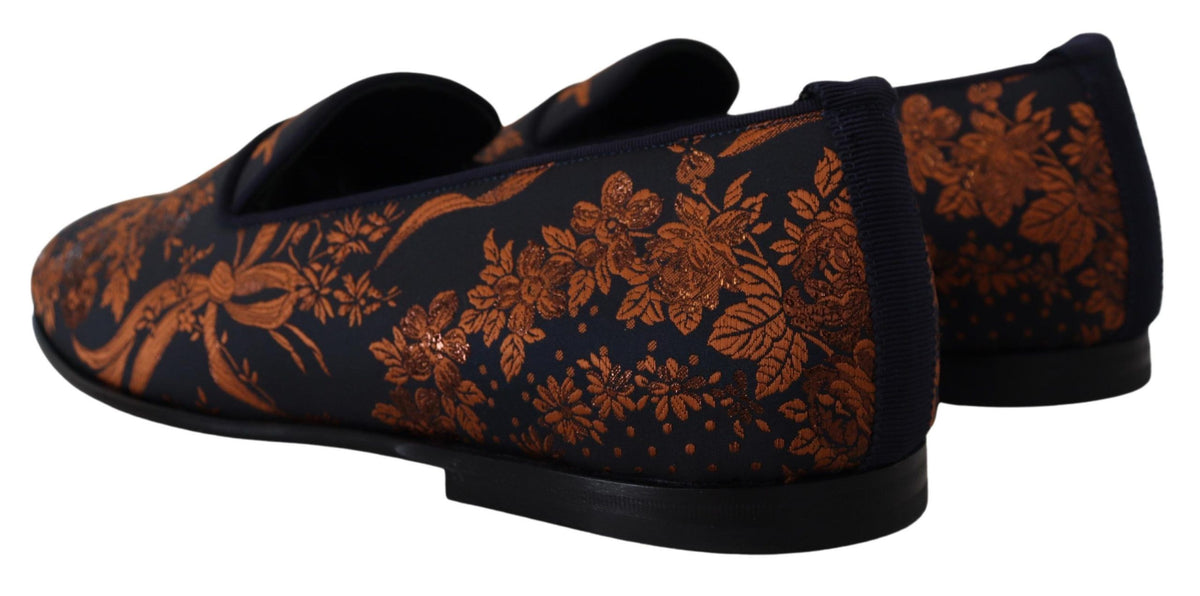 Dolce & Gabbana Blue Rust Floral Slippers Loafers Shoes Dolce & Gabbana