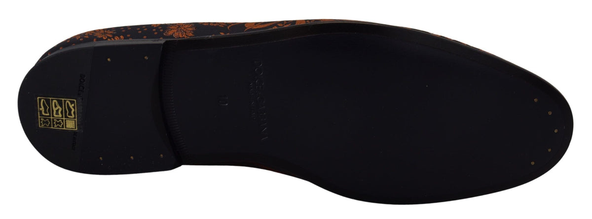 Dolce & Gabbana Blue Rust Floral Slippers Loafers Shoes Dolce & Gabbana