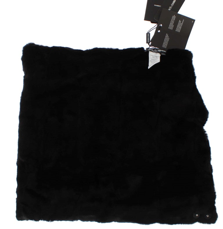 Dolce & Gabbana Black Weasel Fur Crochet Hood Scarf Hat Dolce & Gabbana