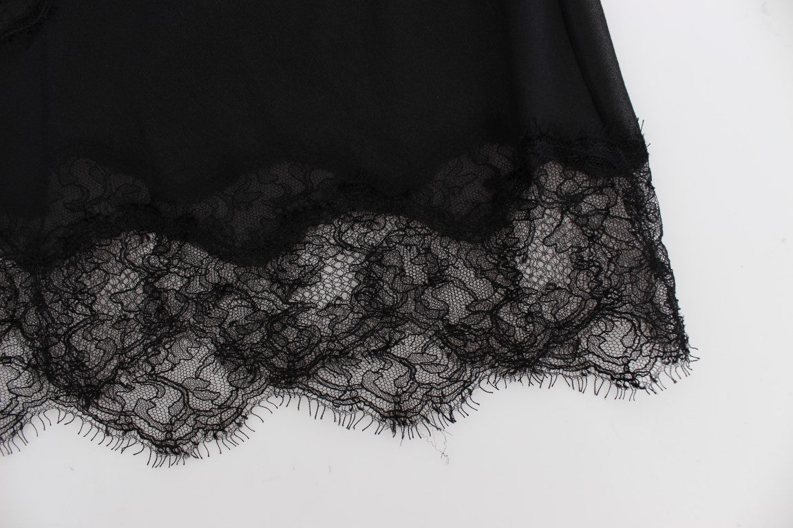 Dolce & Gabbana Black Silk Floral Lace Lingerie Top Dolce & Gabbana