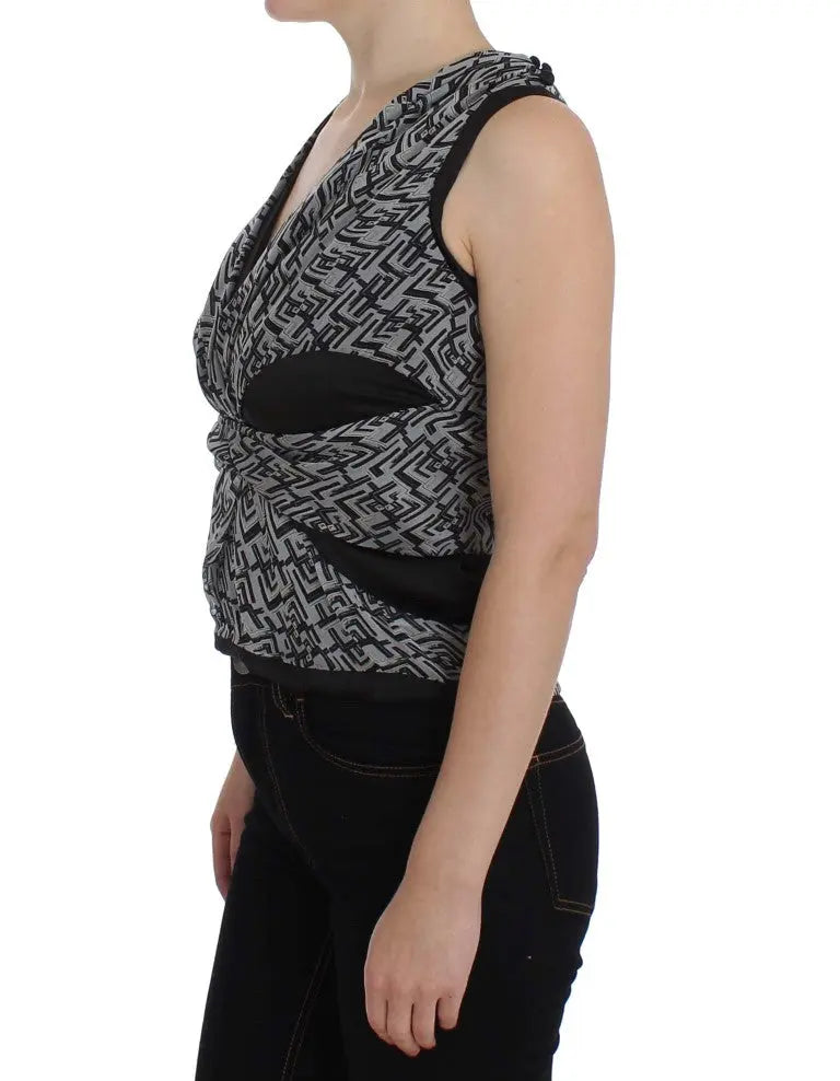 Karl Lagerfeld Gray Black Silk Blouse Top Karl Lagerfeld