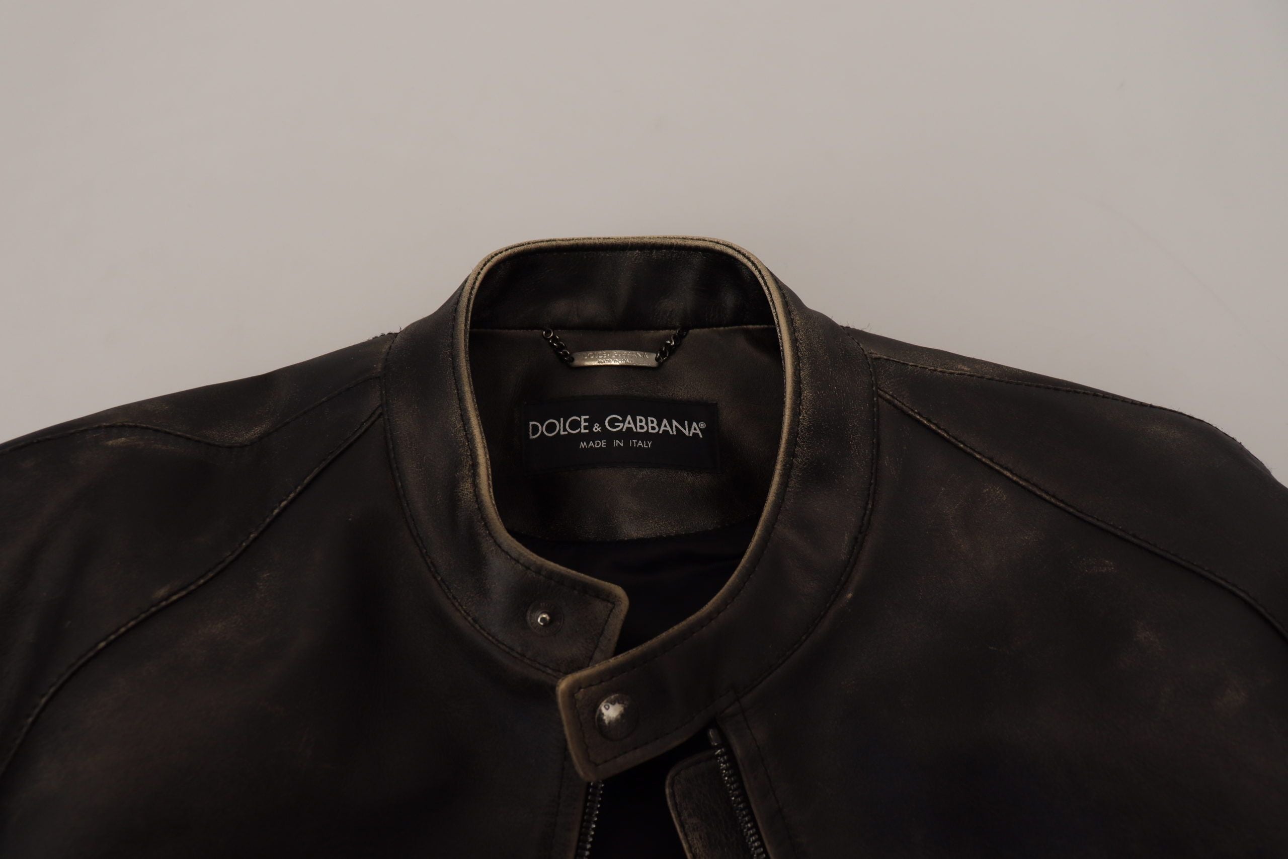 Dolce & Gabbana Black Leather Zipper Biker Coat Jacket Dolce & Gabbana
