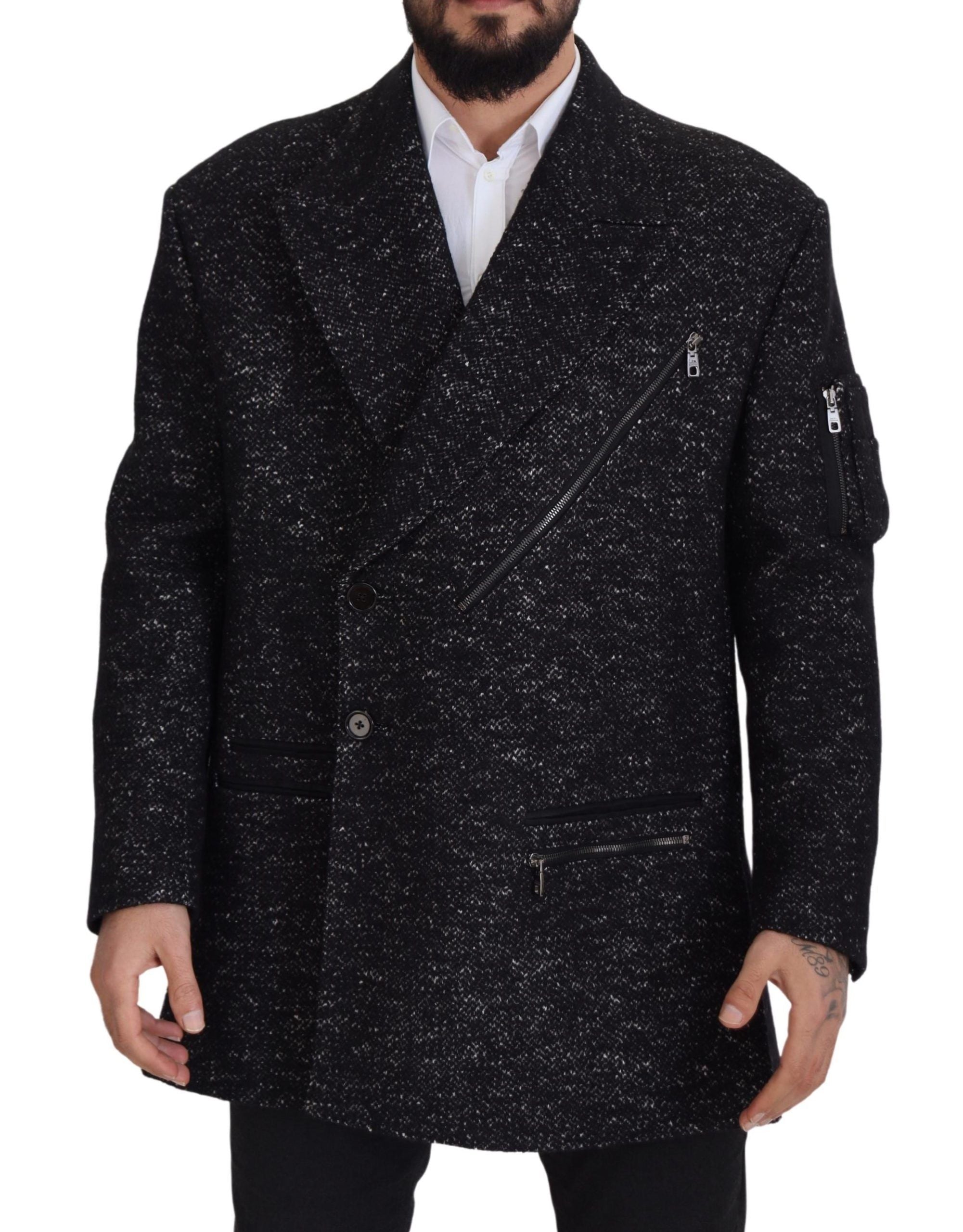 Dolce & Gabbana Black Wool Double Breasted Coat Men Jacket Dolce & Gabbana