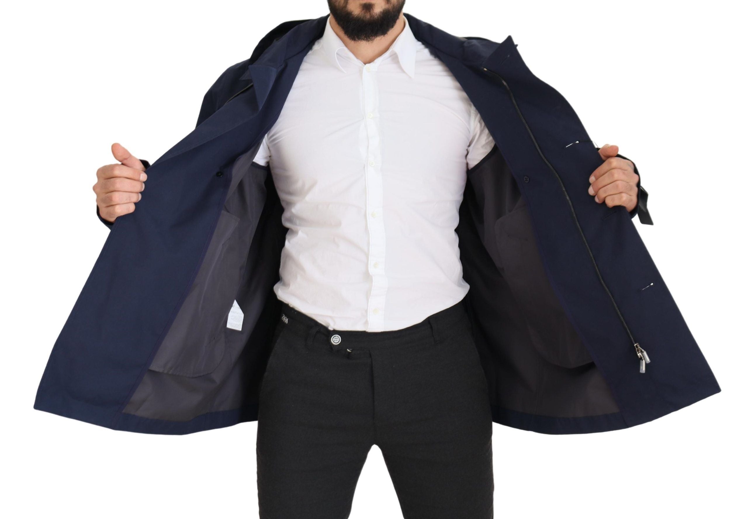 Dolce & Gabbana Blue Hooded Double Breasted Coat Jacket Dolce & Gabbana
