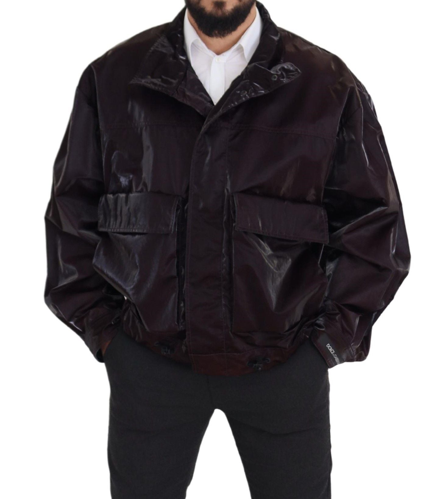 Dolce & Gabbana Bordeaux Nylon Collared Men Coat Jacket Dolce & Gabbana