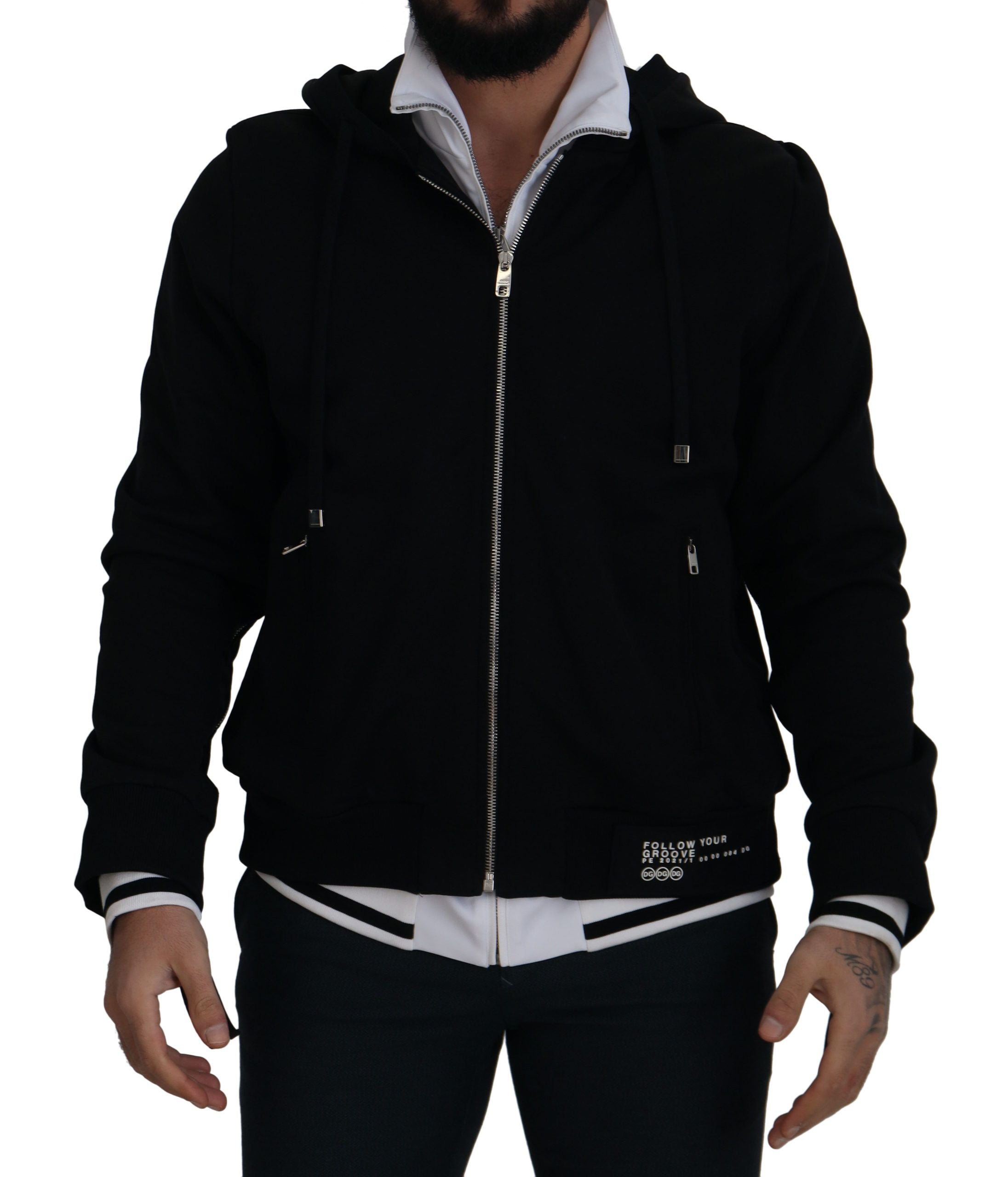 Dolce & Gabbana Black Polyester Hooded Full Zip Jacket Dolce & Gabbana